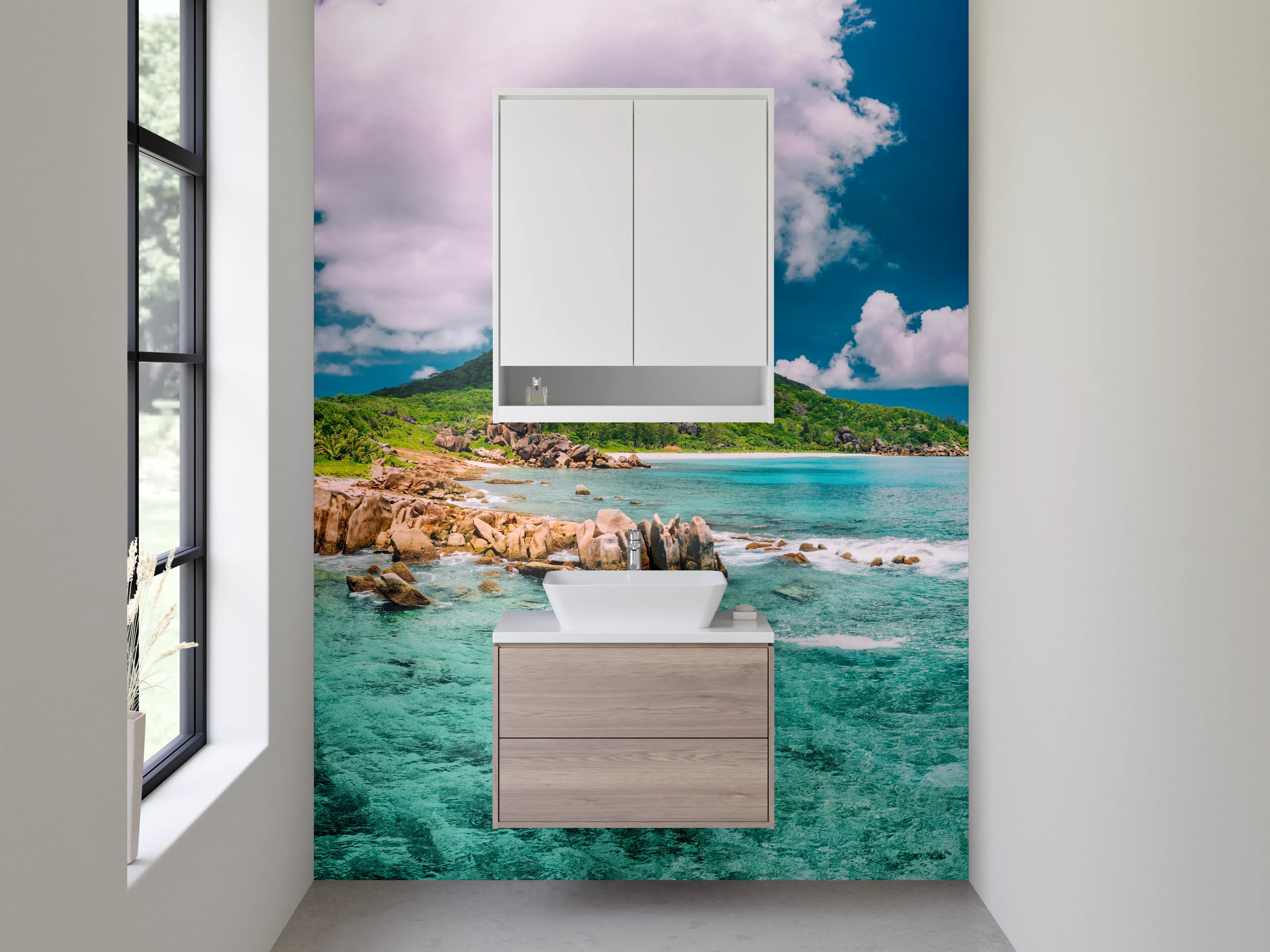 Waschbecken-Rückwand - Paradiesische Strandlandschaft türkisblau