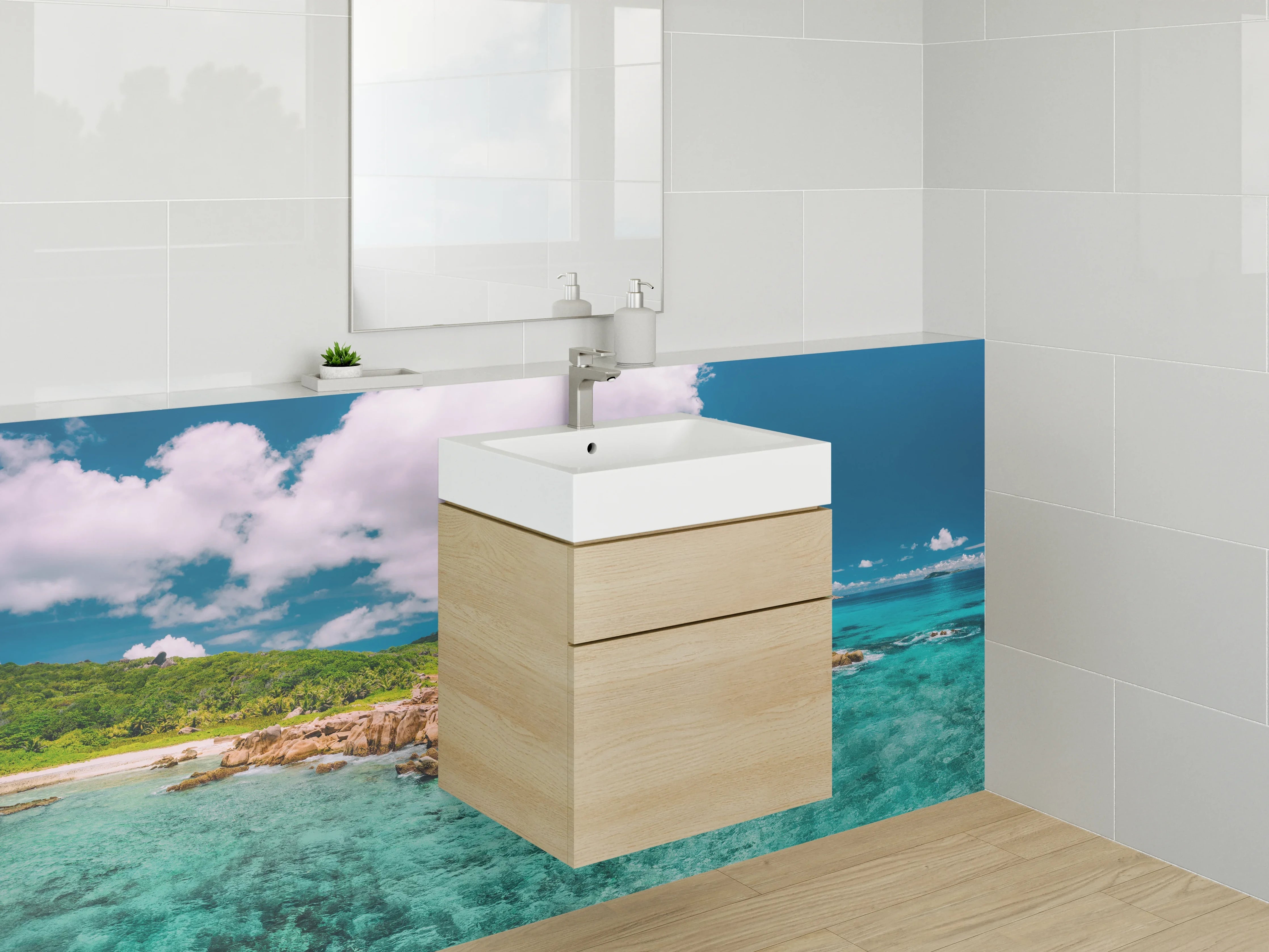 Waschbecken-Rückwand - Paradiesische Strandlandschaft türkisblau