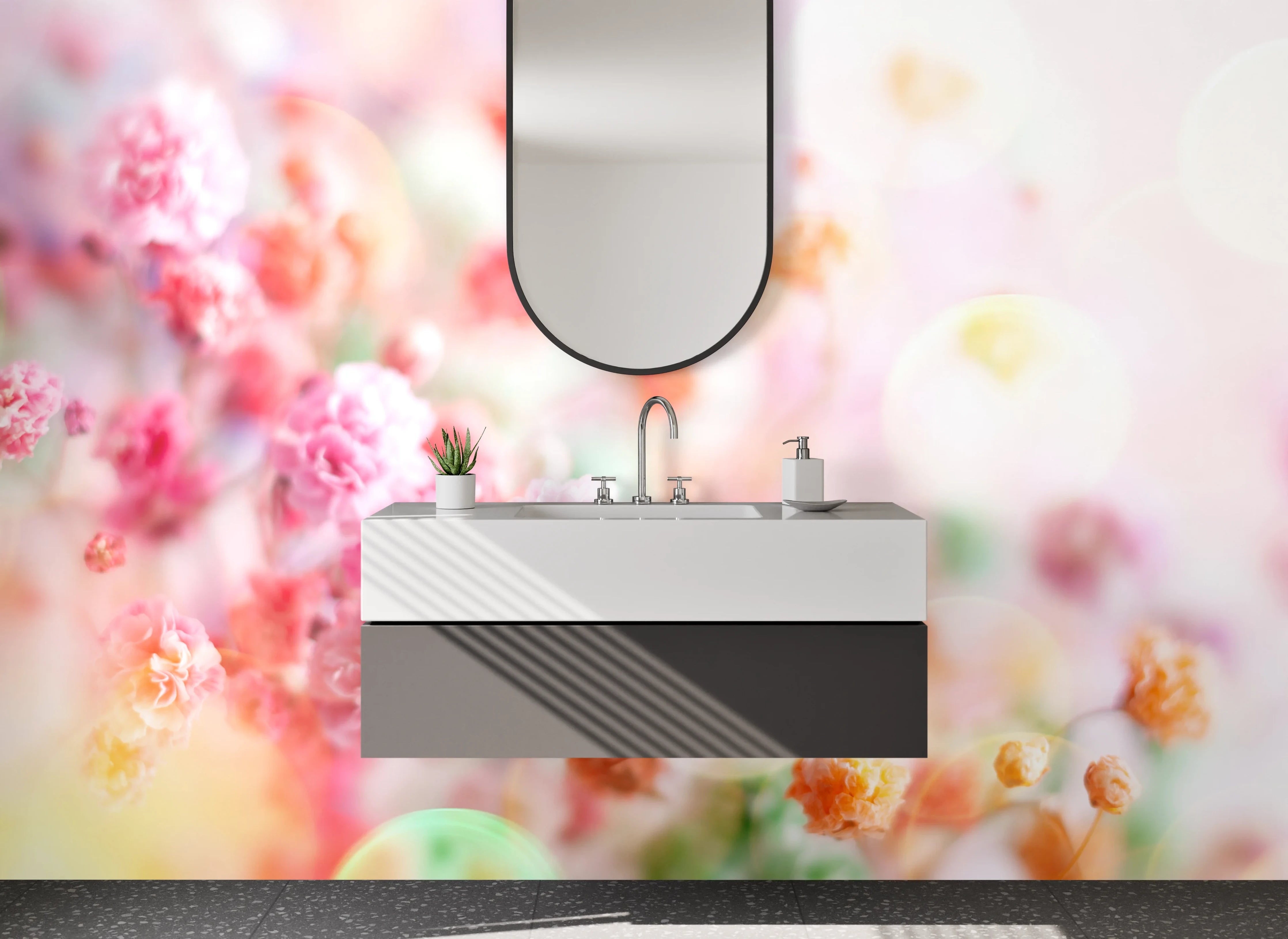 Waschbecken-Rückwand - Pastell Blumen Zauber