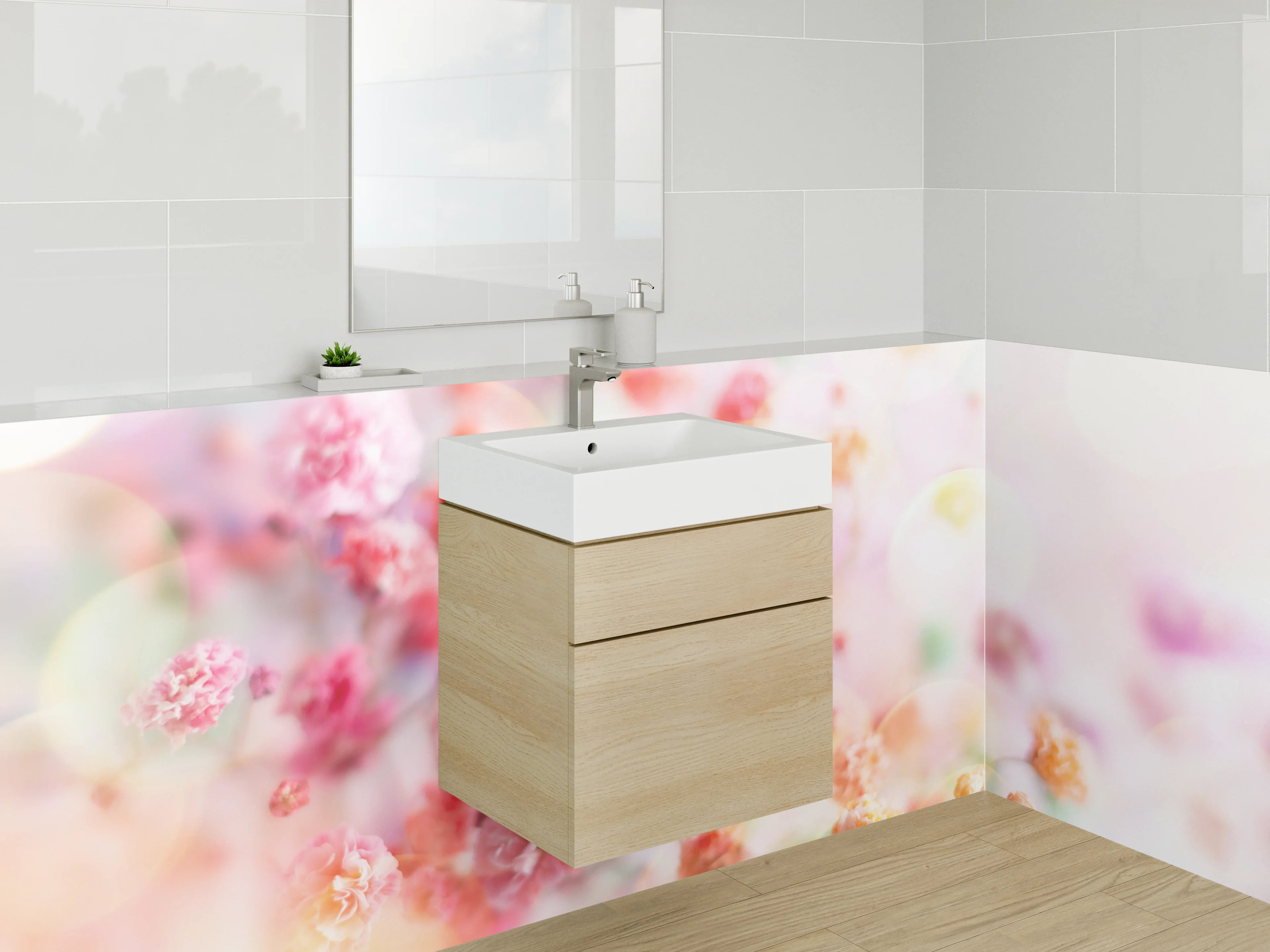 Waschbecken-Rückwand - Pastell Blumen Zauber