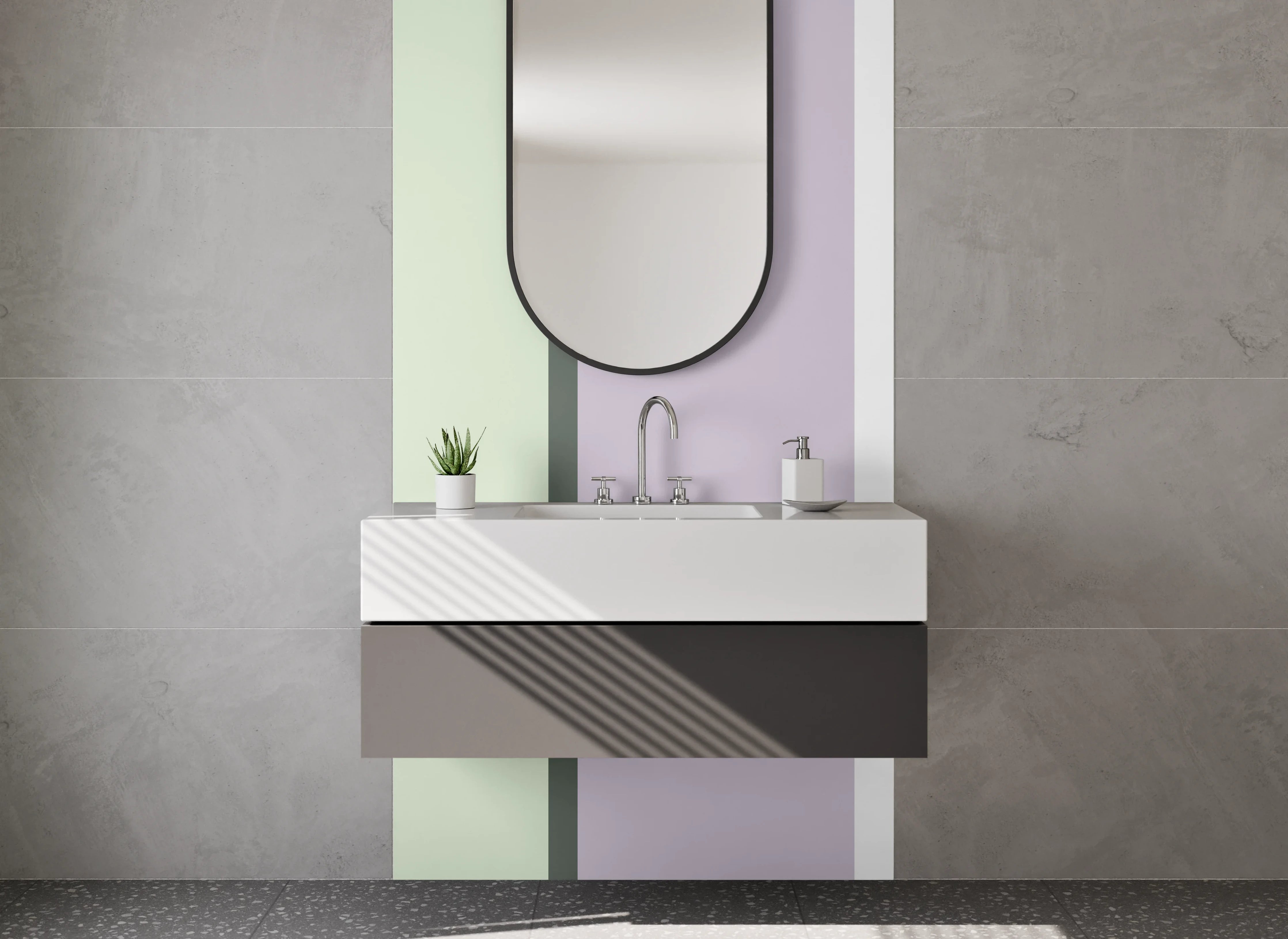 Waschbecken-Rückwand - Pastellfarbene Geo-Muster-Wandgestaltung