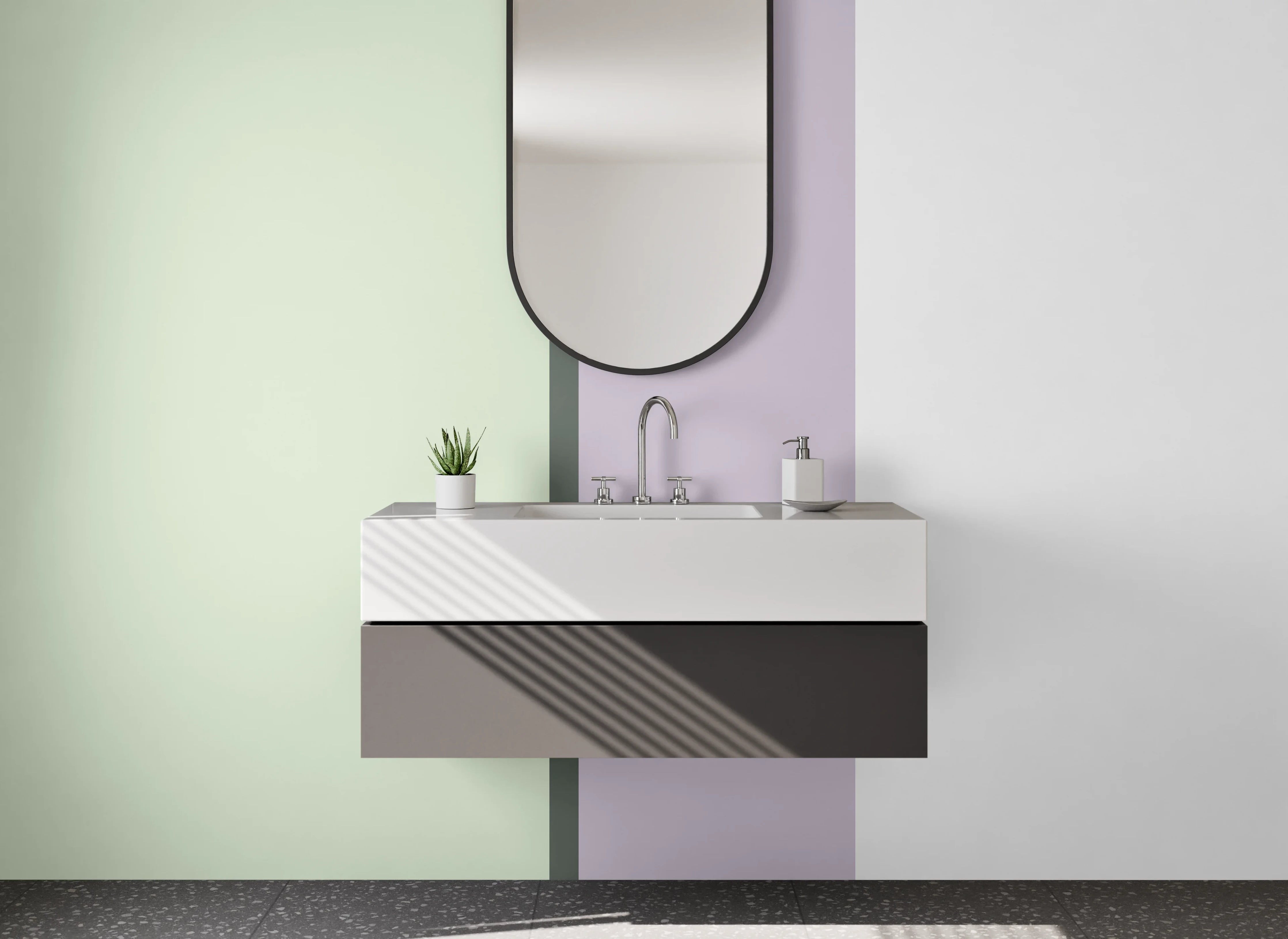 Waschbecken-Rückwand - Pastellfarbene Geo-Muster-Wandgestaltung