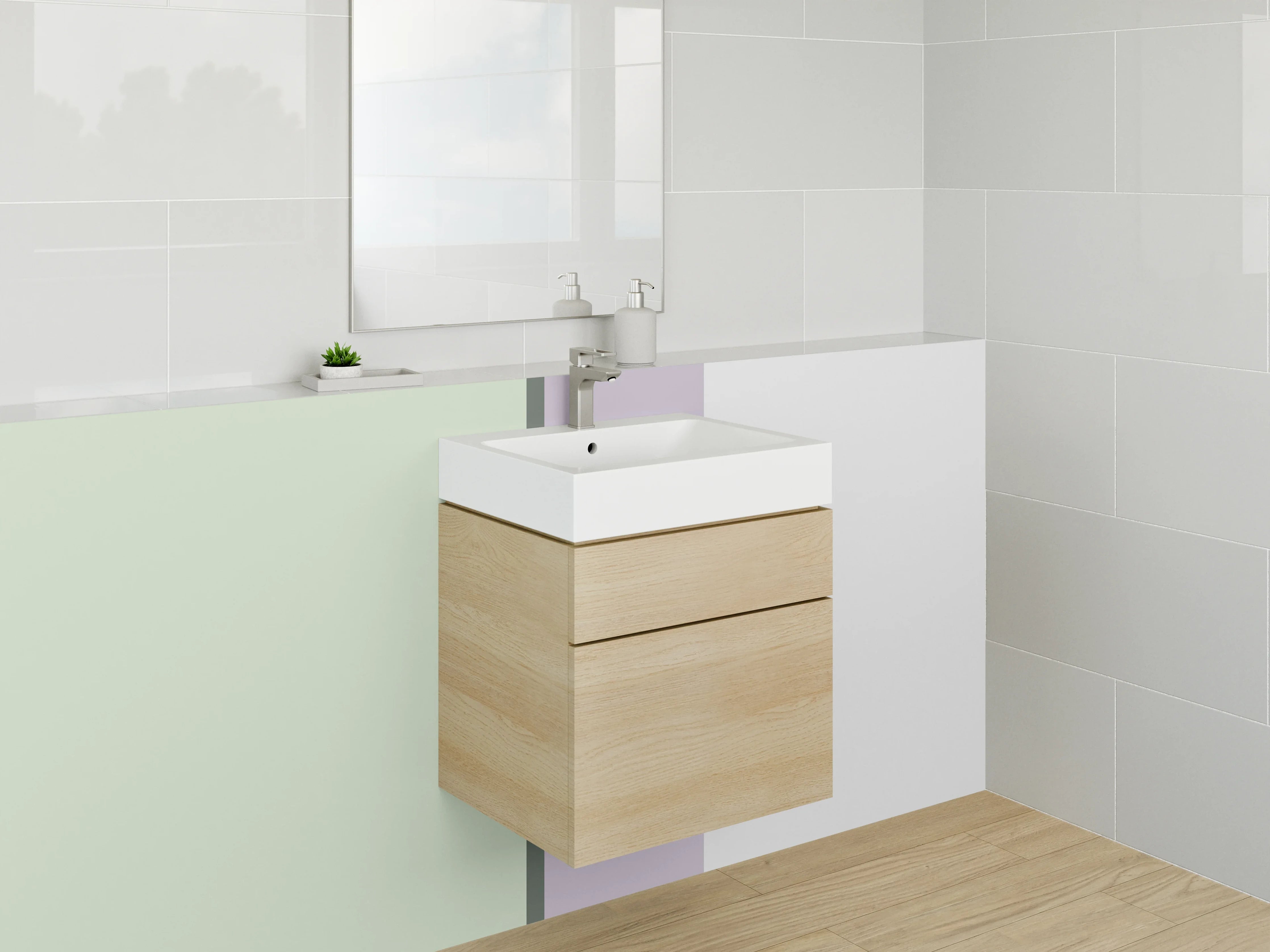 Waschbecken-Rückwand - Pastellfarbene Geo-Muster-Wandgestaltung