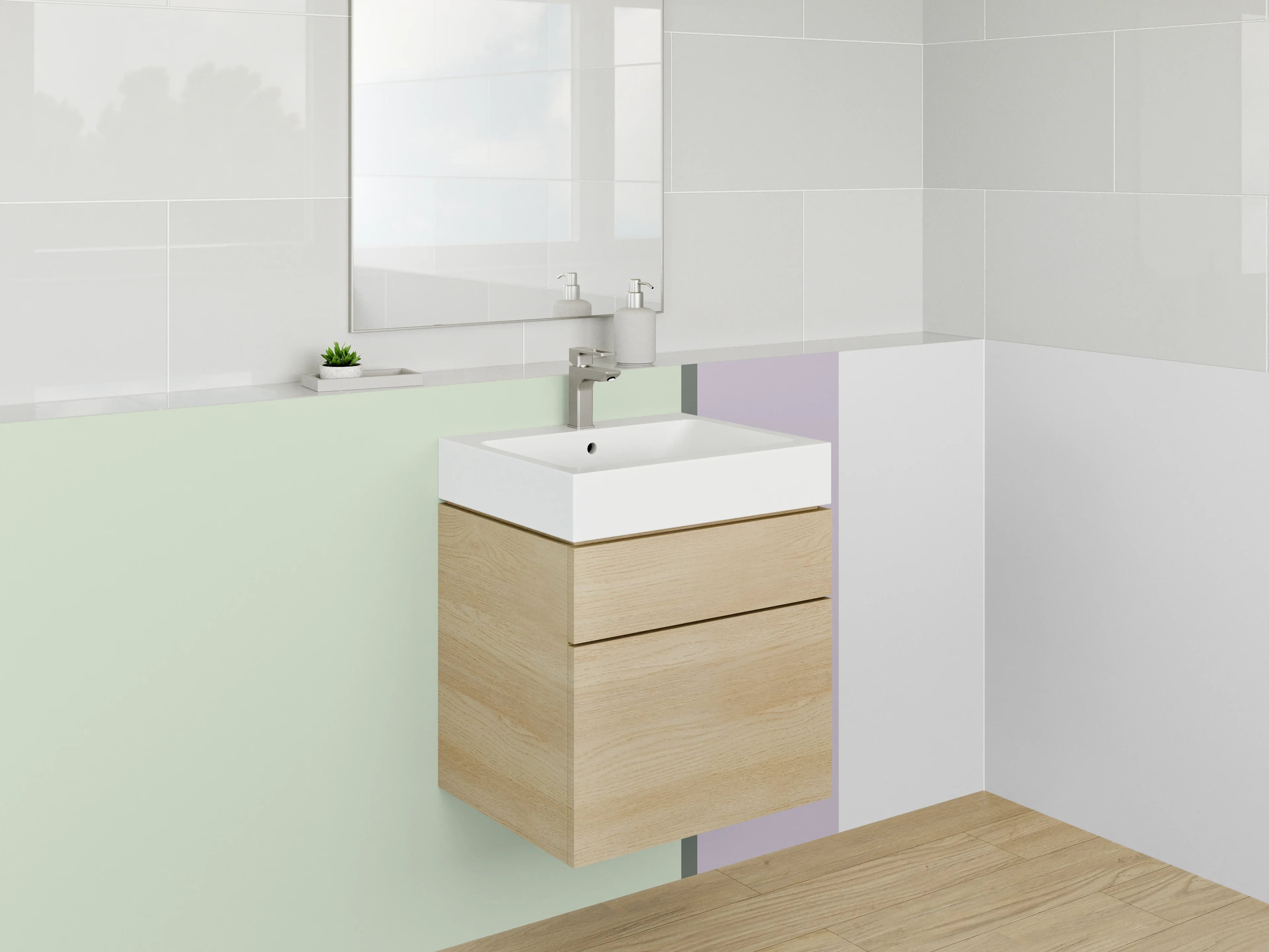 Waschbecken-Rückwand - Pastellfarbene Geo-Muster-Wandgestaltung