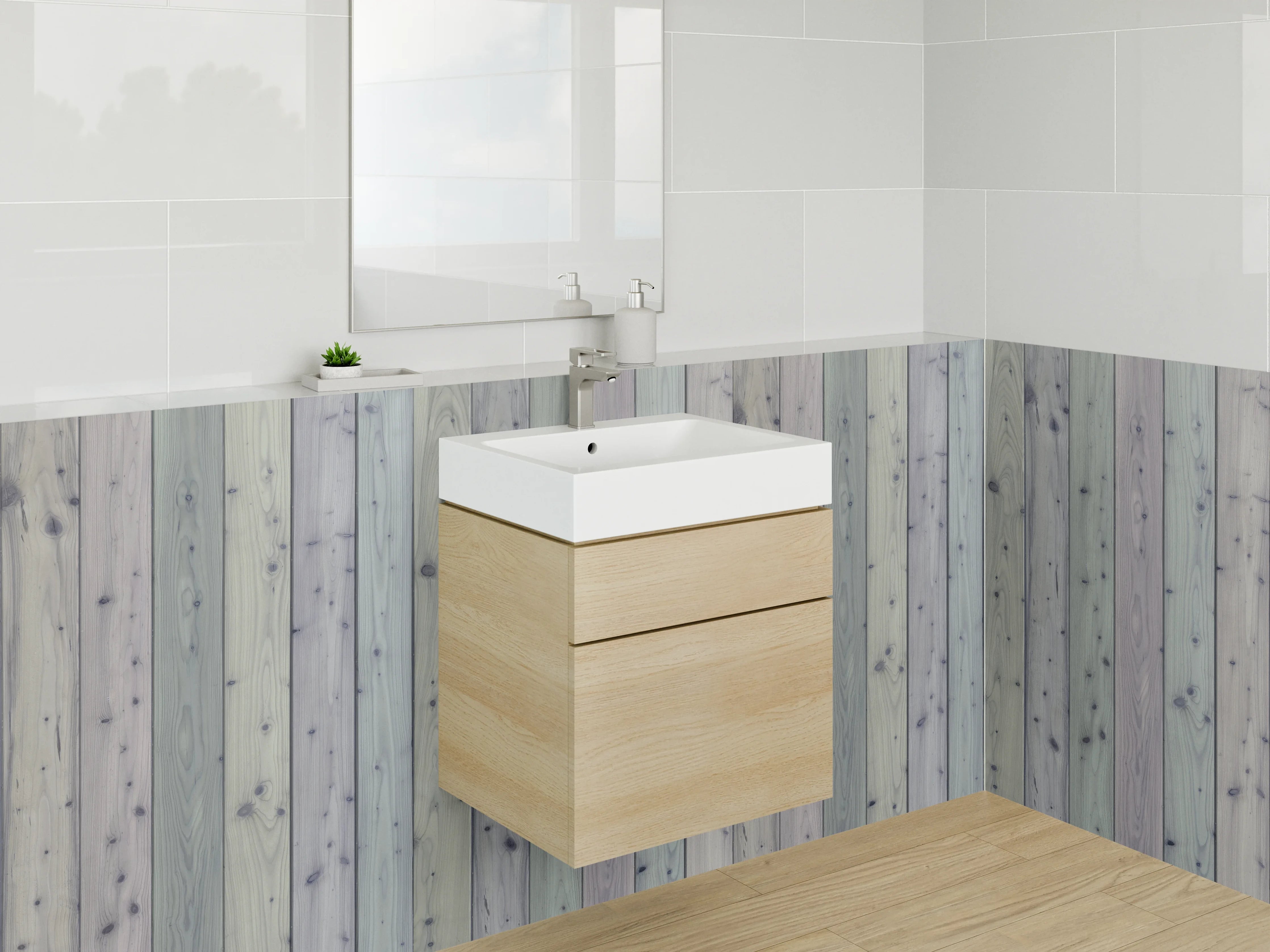 Waschbecken-Rückwand - Pastellfarbene Vintage-Holzplanken