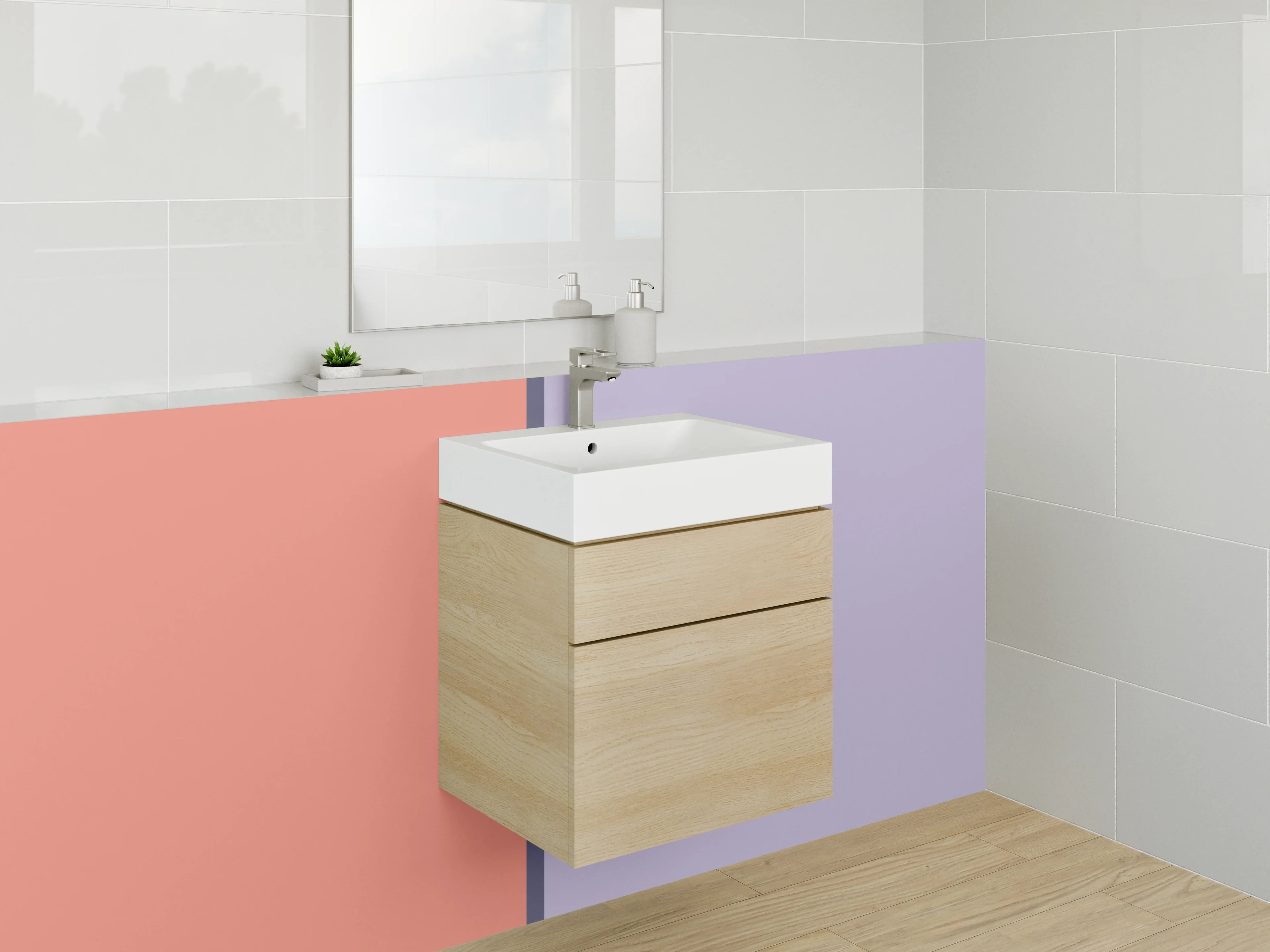 Waschbecken-Rückwand - Pastellfarbenes Farbblock-Design