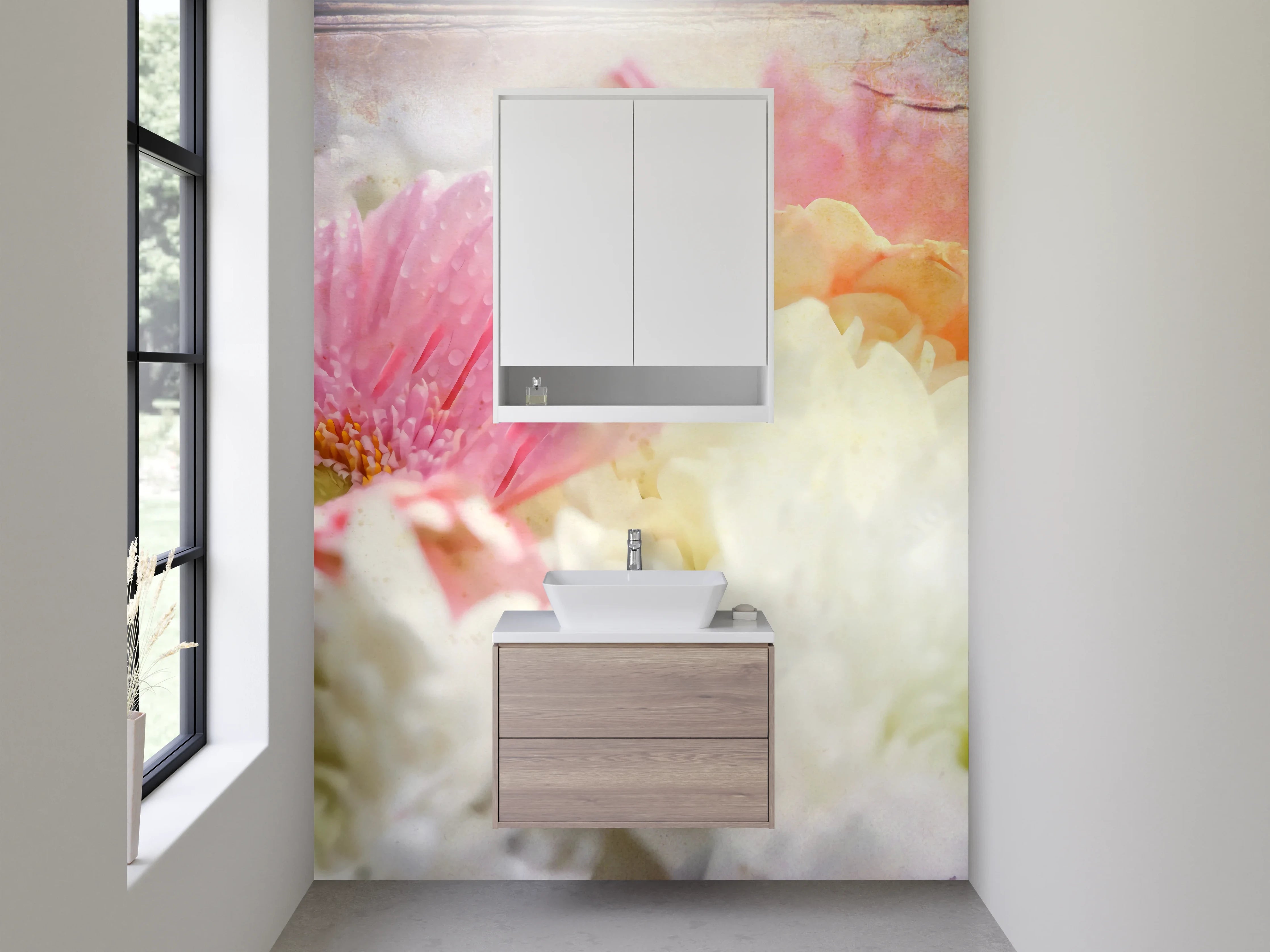 Waschbecken-Rückwand - Pastellige Blumen Aquarell auf Weiß