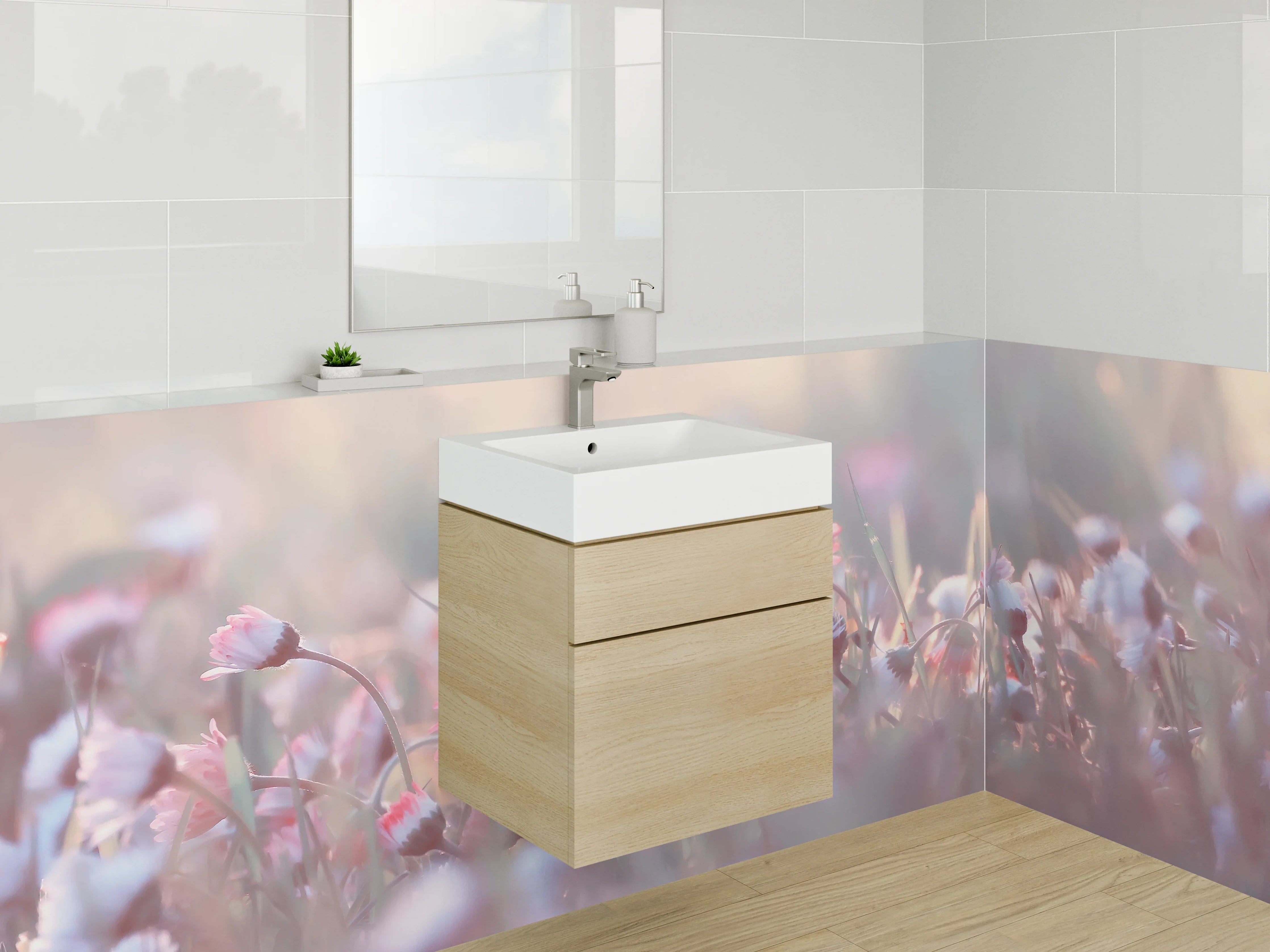Waschbecken-Rückwand - Pastellwiese – Zauberhafte Blumen für dein Badezimmer