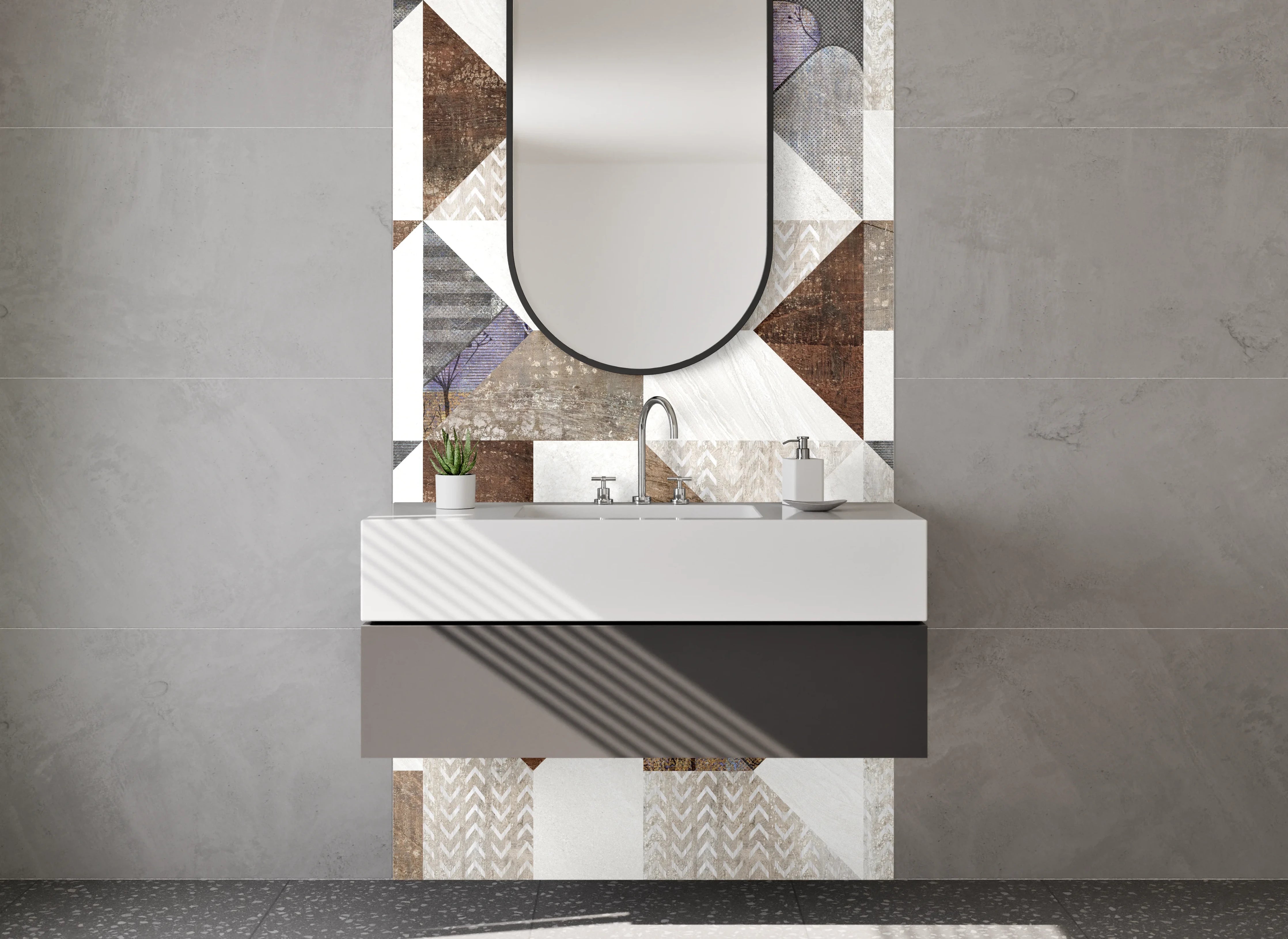 Waschbecken-Rückwand - Patchwork Fliesenmuster Braun Beige Weiß