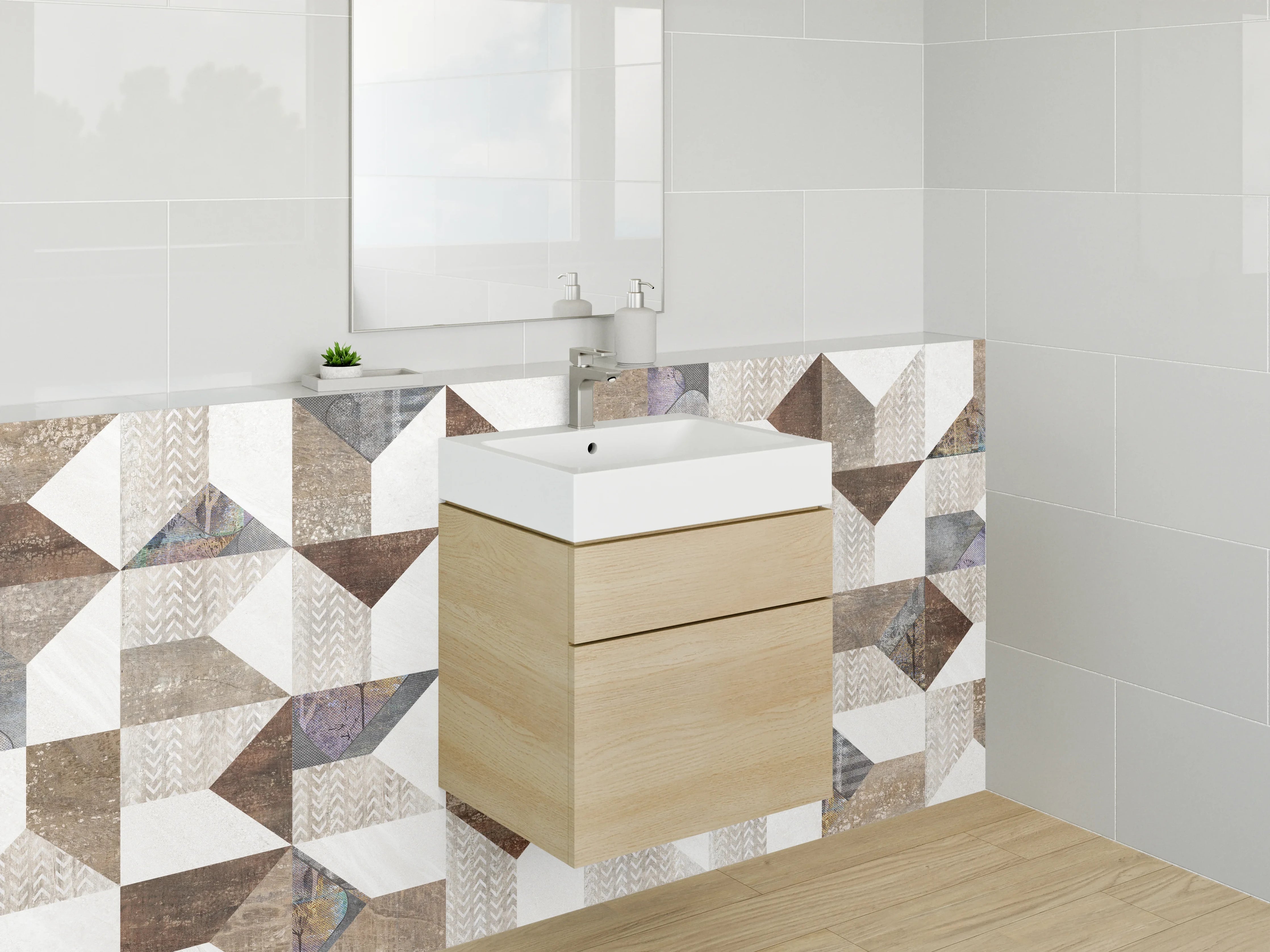 Waschbecken-Rückwand - Patchwork Fliesenmuster Braun Beige Weiß