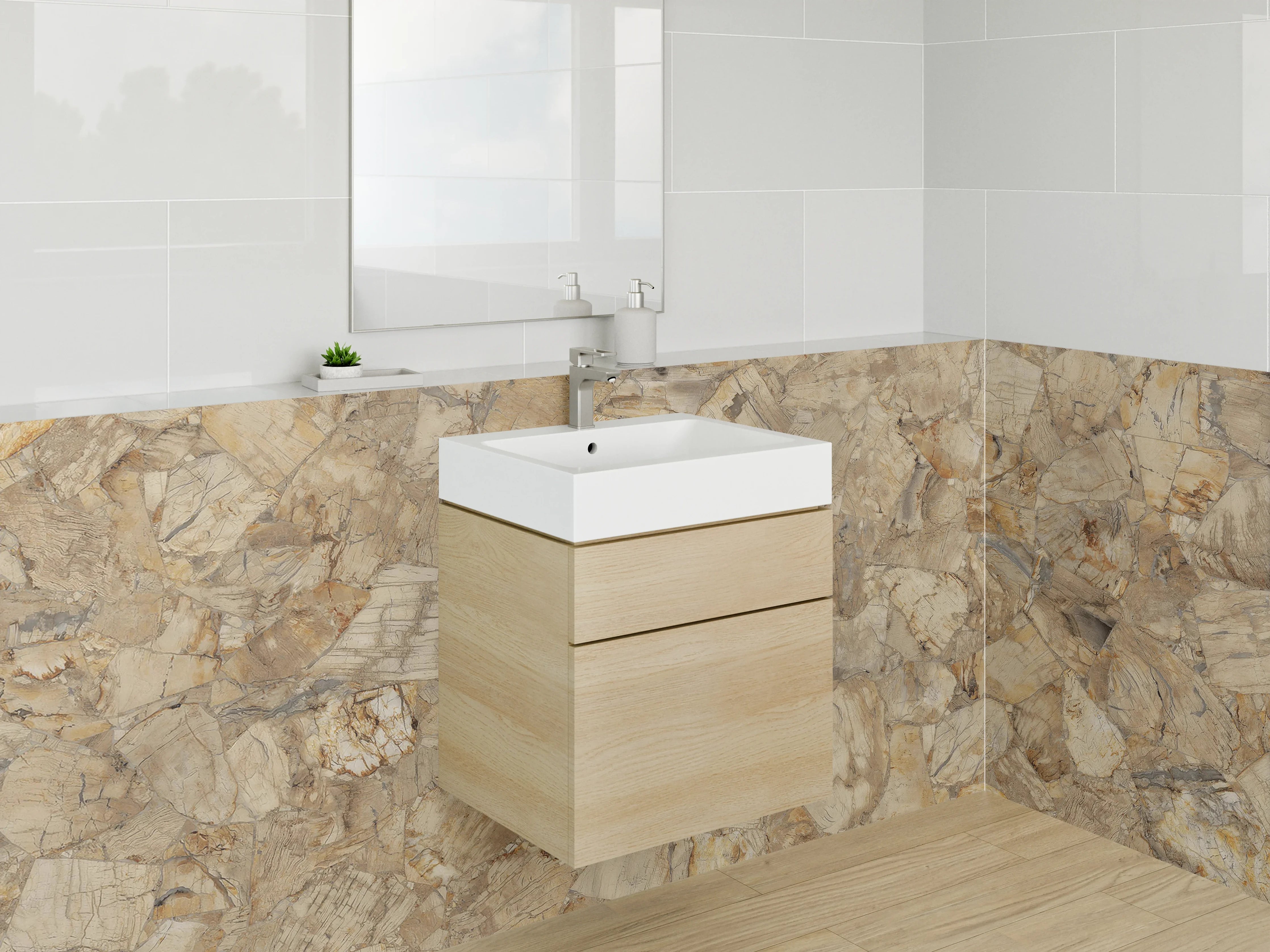 Waschbecken-Rückwand - Petrified Wood Naturstein Motiv