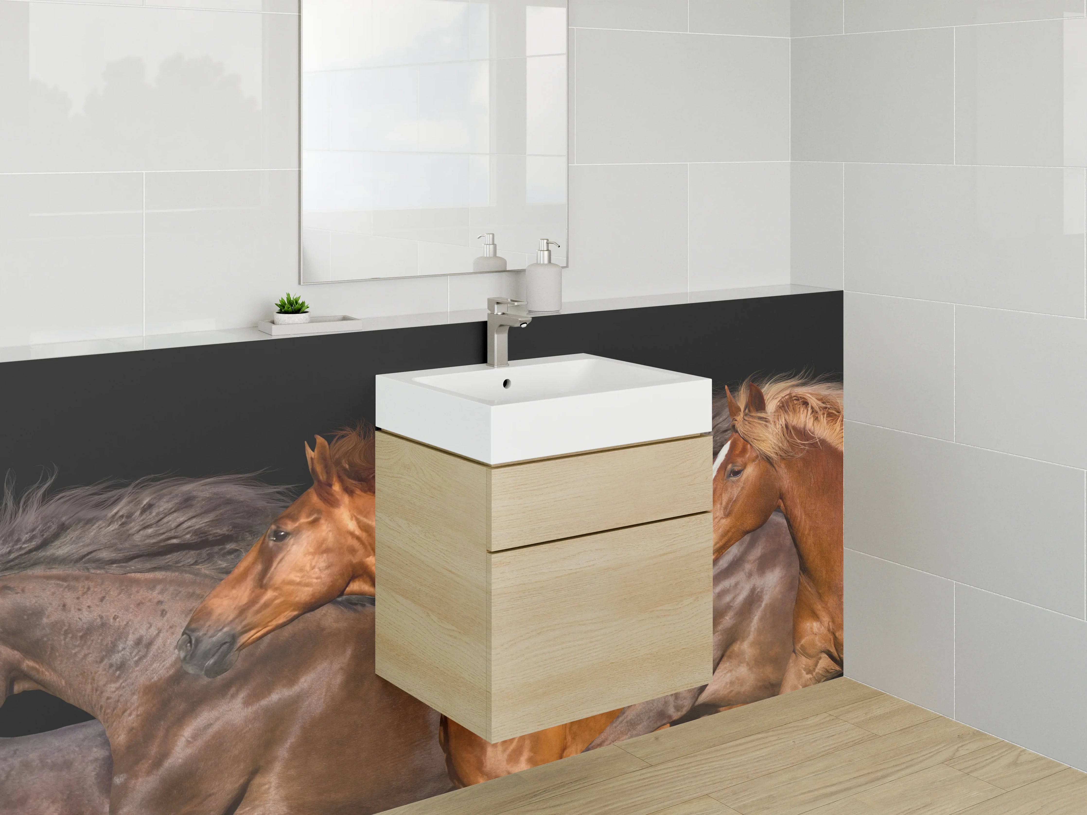 Waschbecken-Rückwand - Pferdeherde – Elegantes Pferde-Motiv