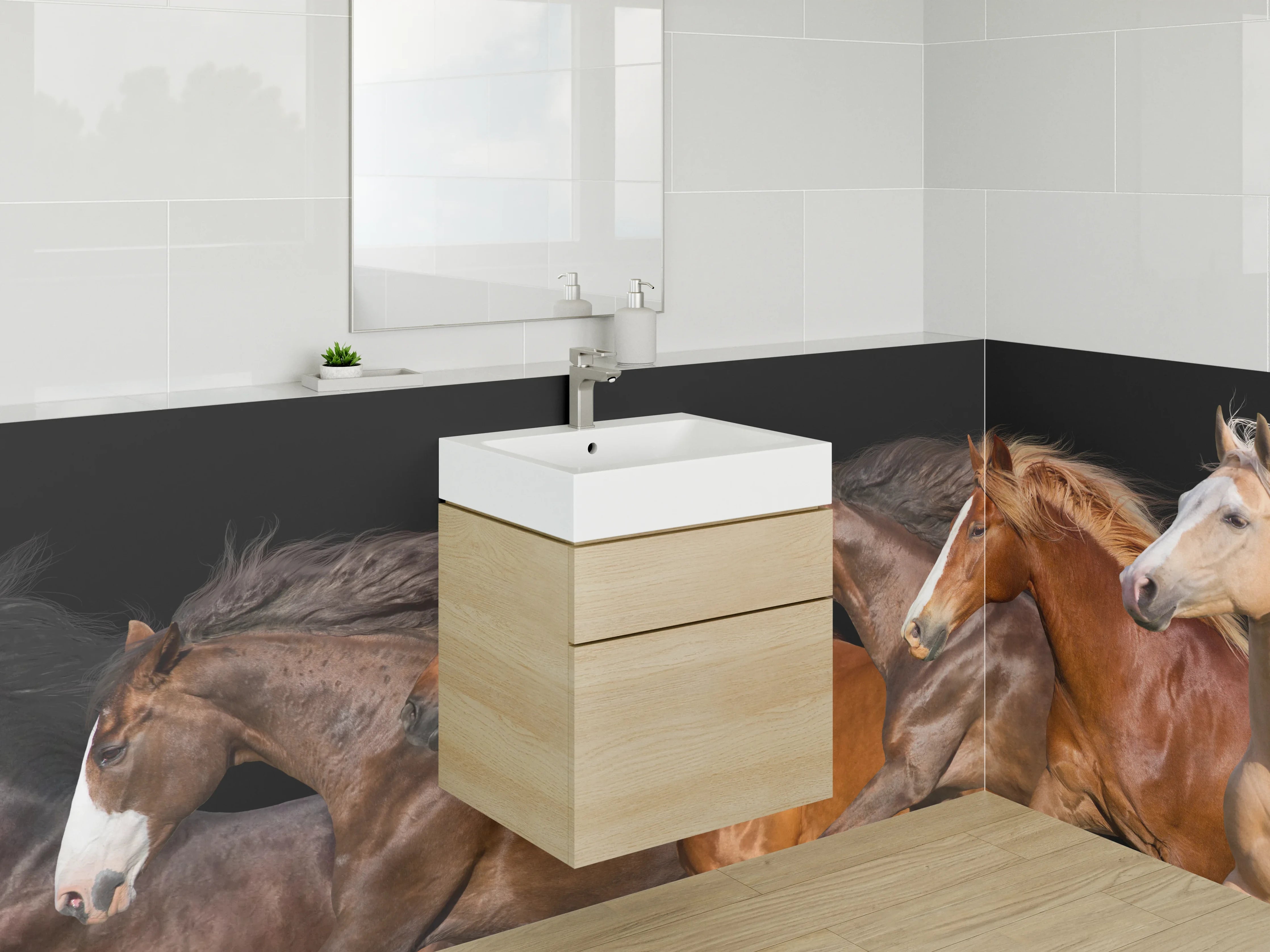 Waschbecken-Rückwand - Pferdeherde – Elegantes Pferde-Motiv