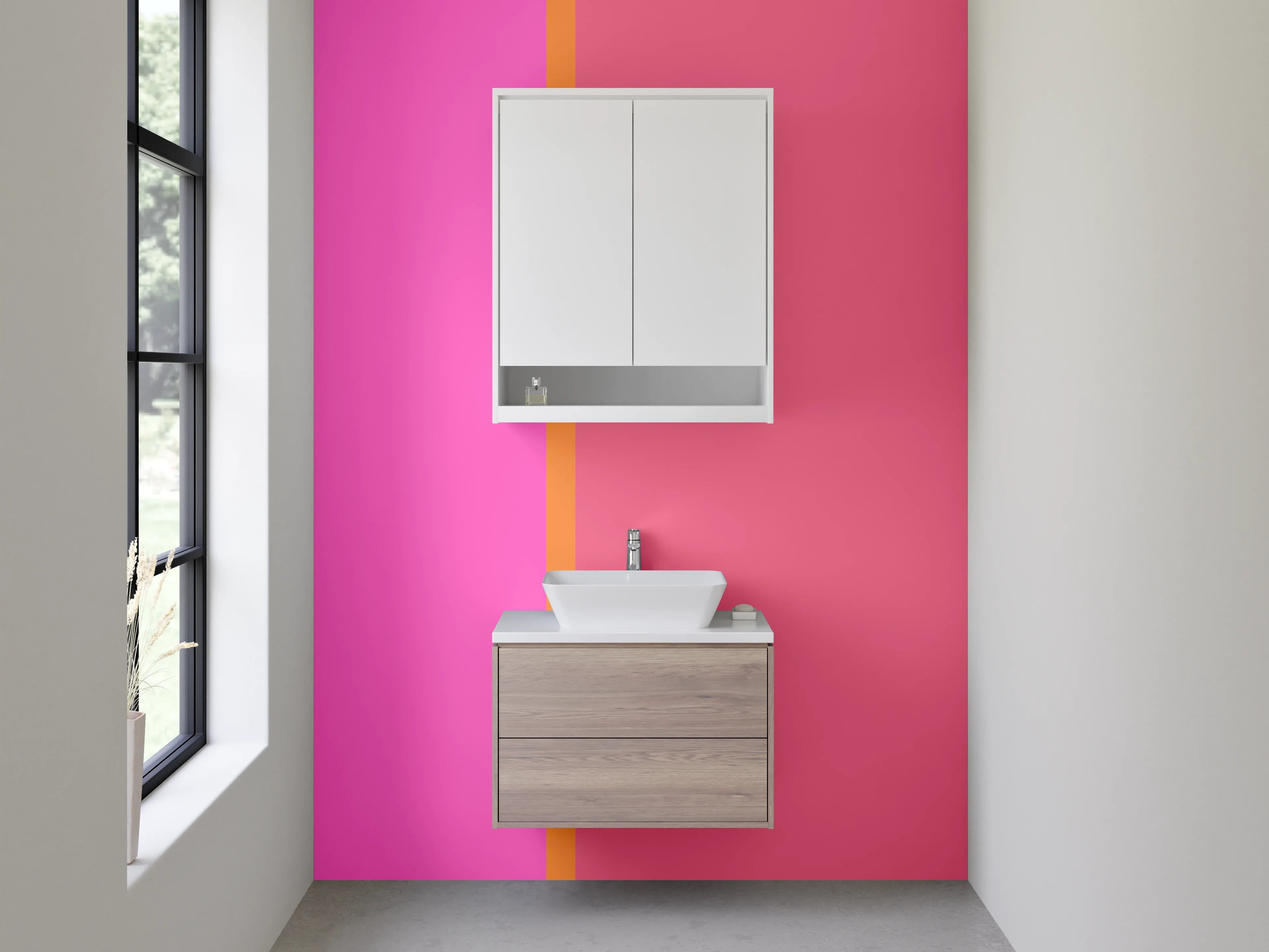 Waschbecken-Rückwand - Pink-Rosa Farbverlauf mit Akzentlinie