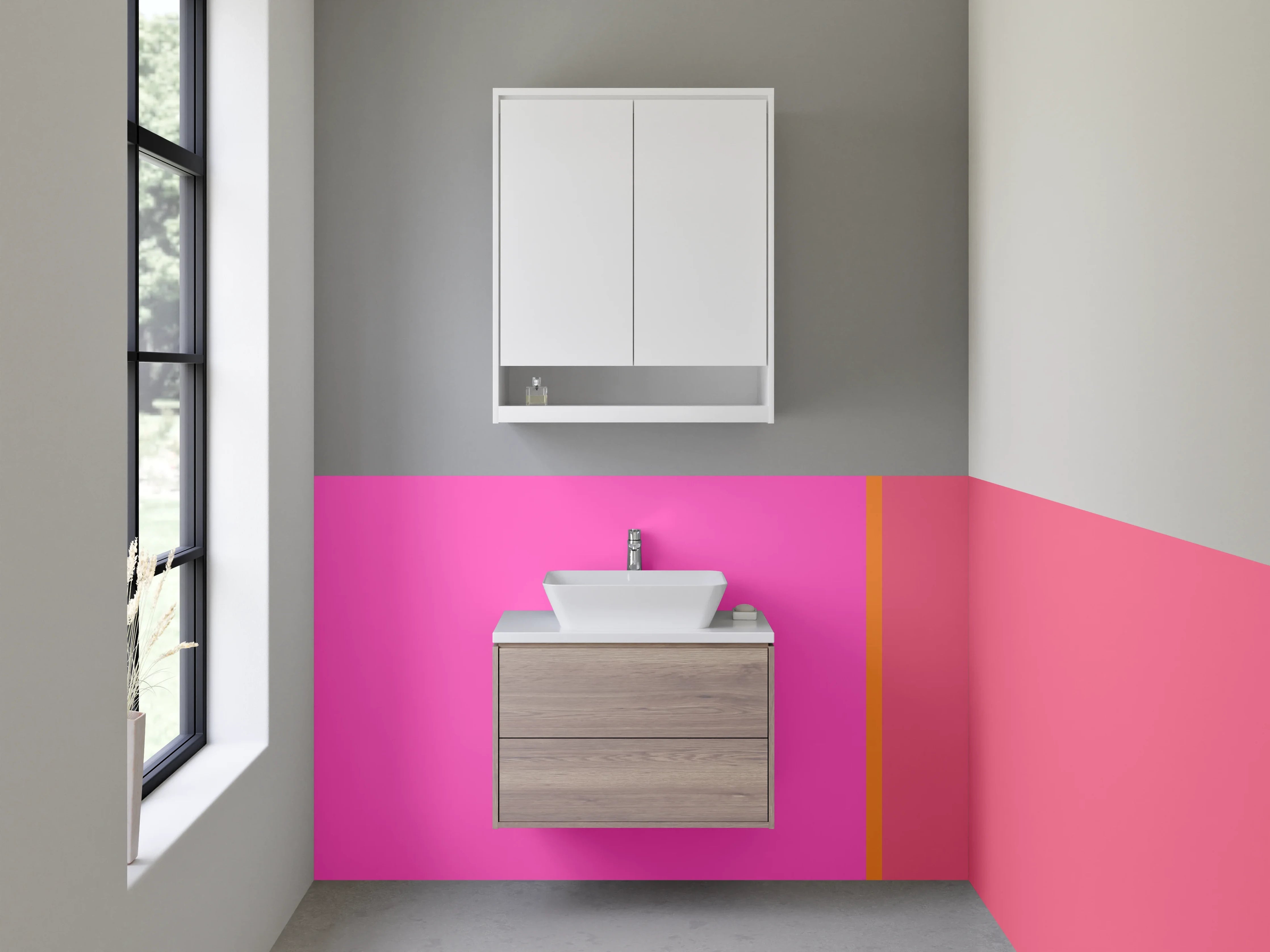 Waschbecken-Rückwand - Pink-Rosa Farbverlauf mit Akzentlinie