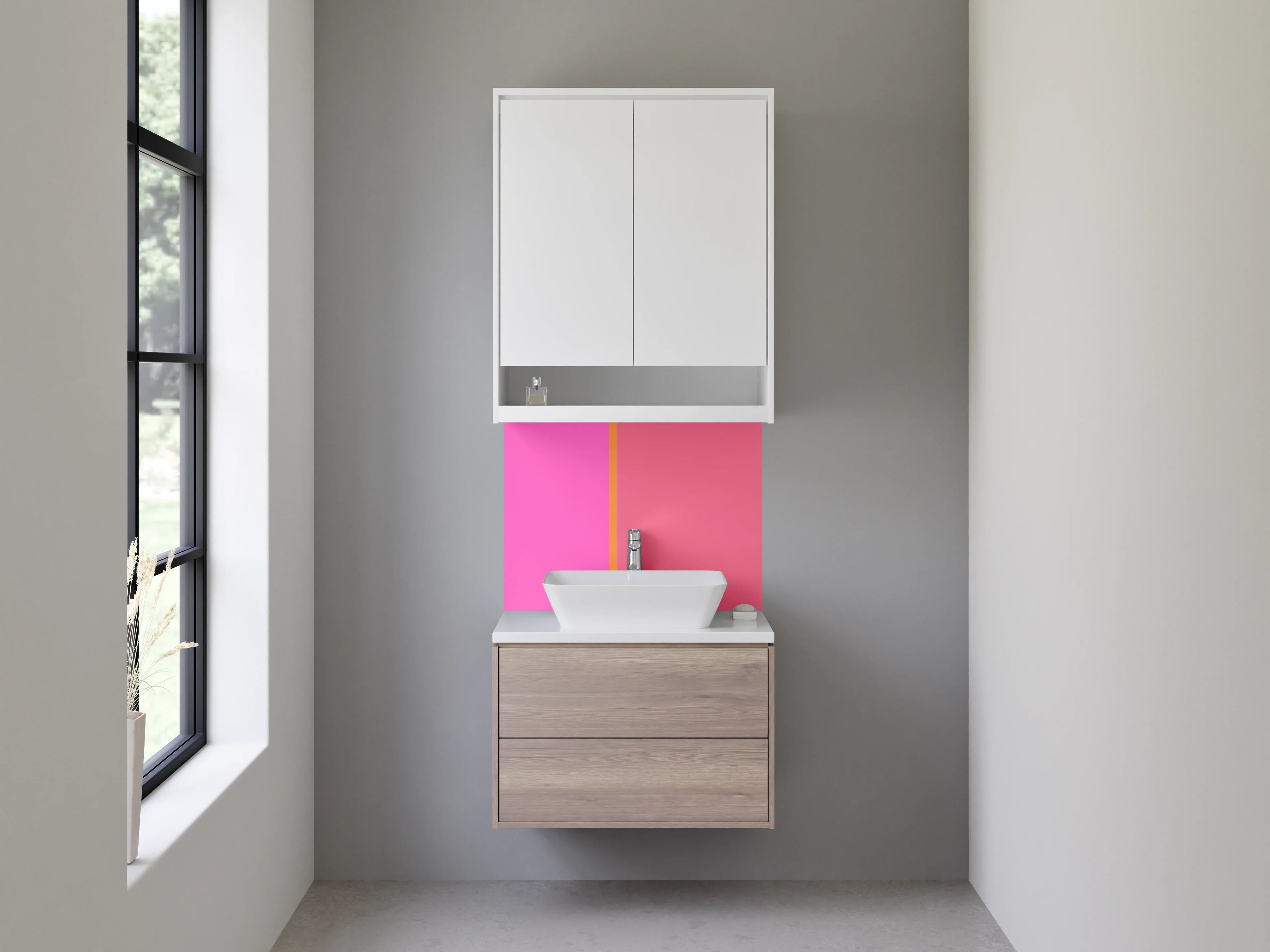 Waschbecken-Rückwand - Pink-Rosa Farbverlauf mit Akzentlinie