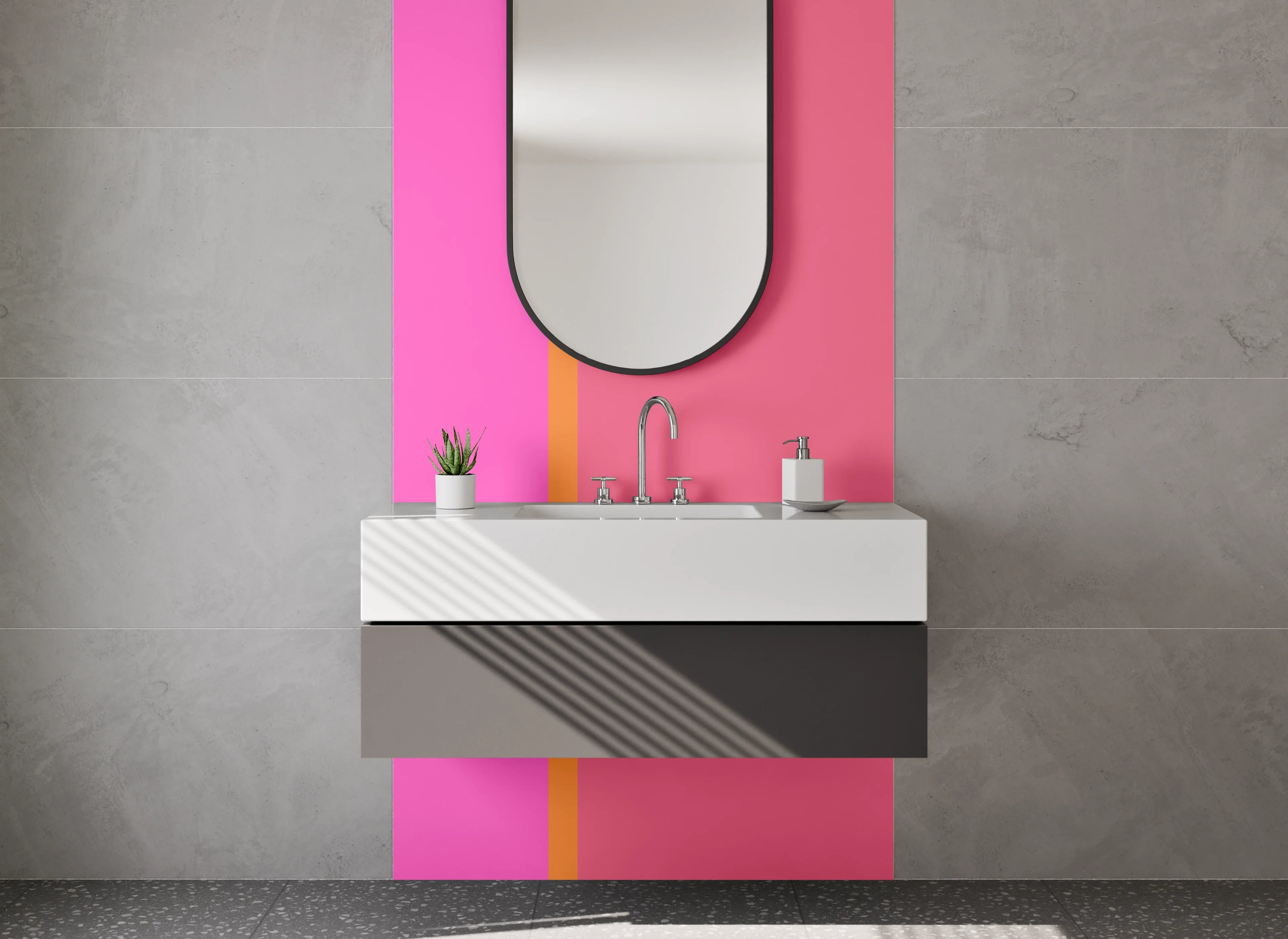 Waschbecken-Rückwand - Pink-Rosa Farbverlauf mit Akzentlinie