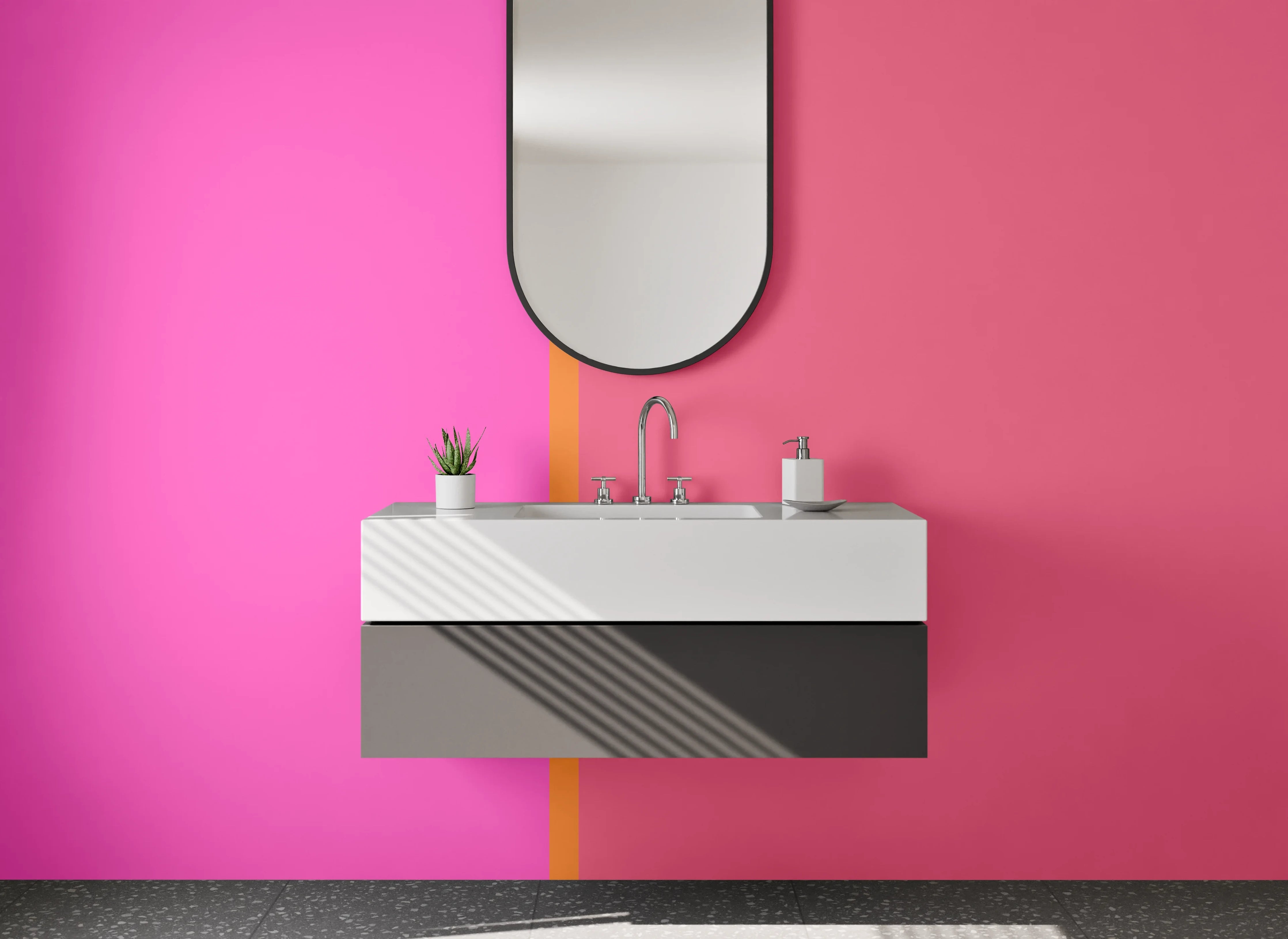 Waschbecken-Rückwand - Pink-Rosa Farbverlauf mit Akzentlinie