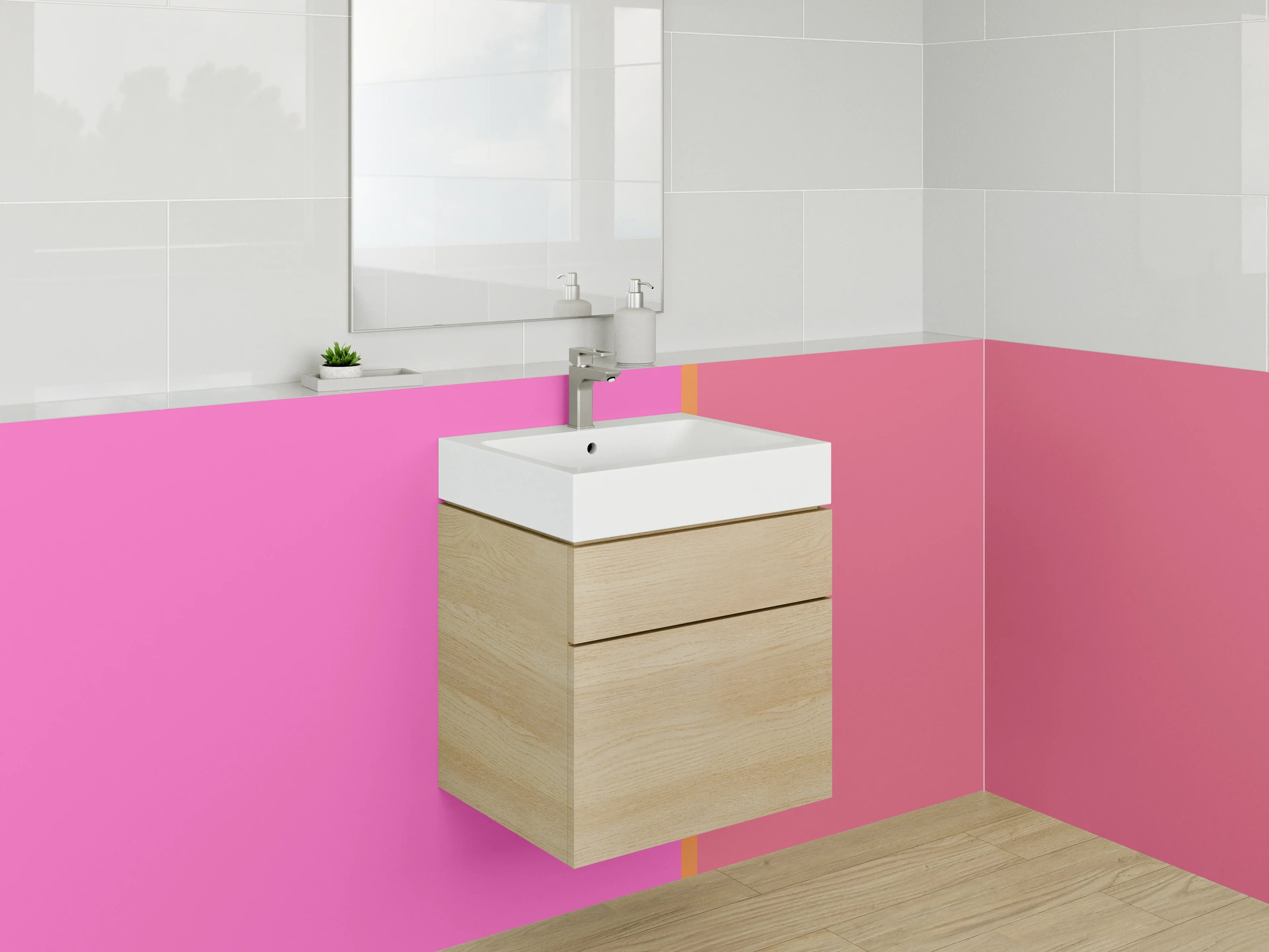 Waschbecken-Rückwand - Pink-Rosa Farbverlauf mit Akzentlinie