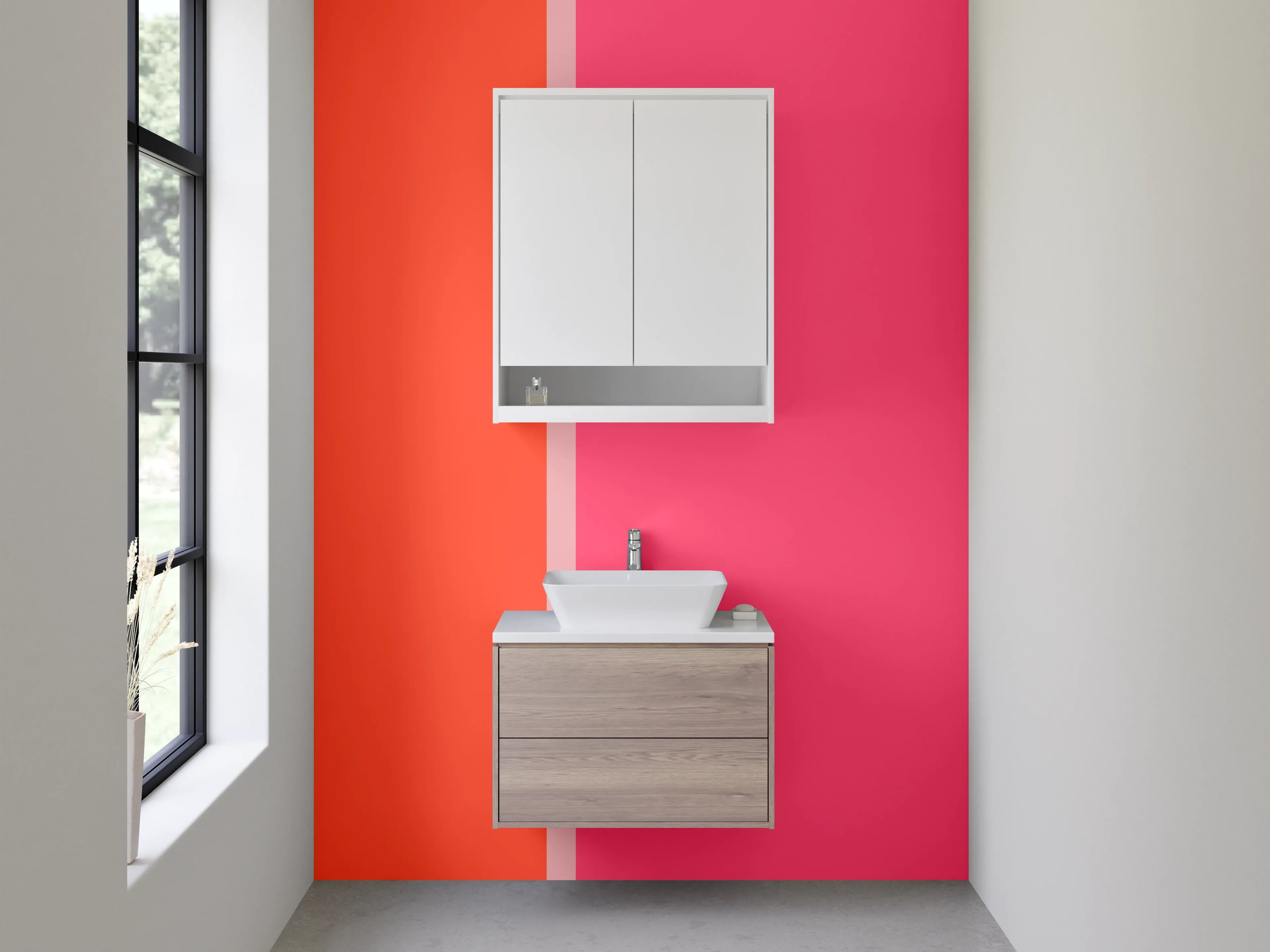 Waschbecken-Rückwand - Pinkes und_orangenes Farbblock-Design