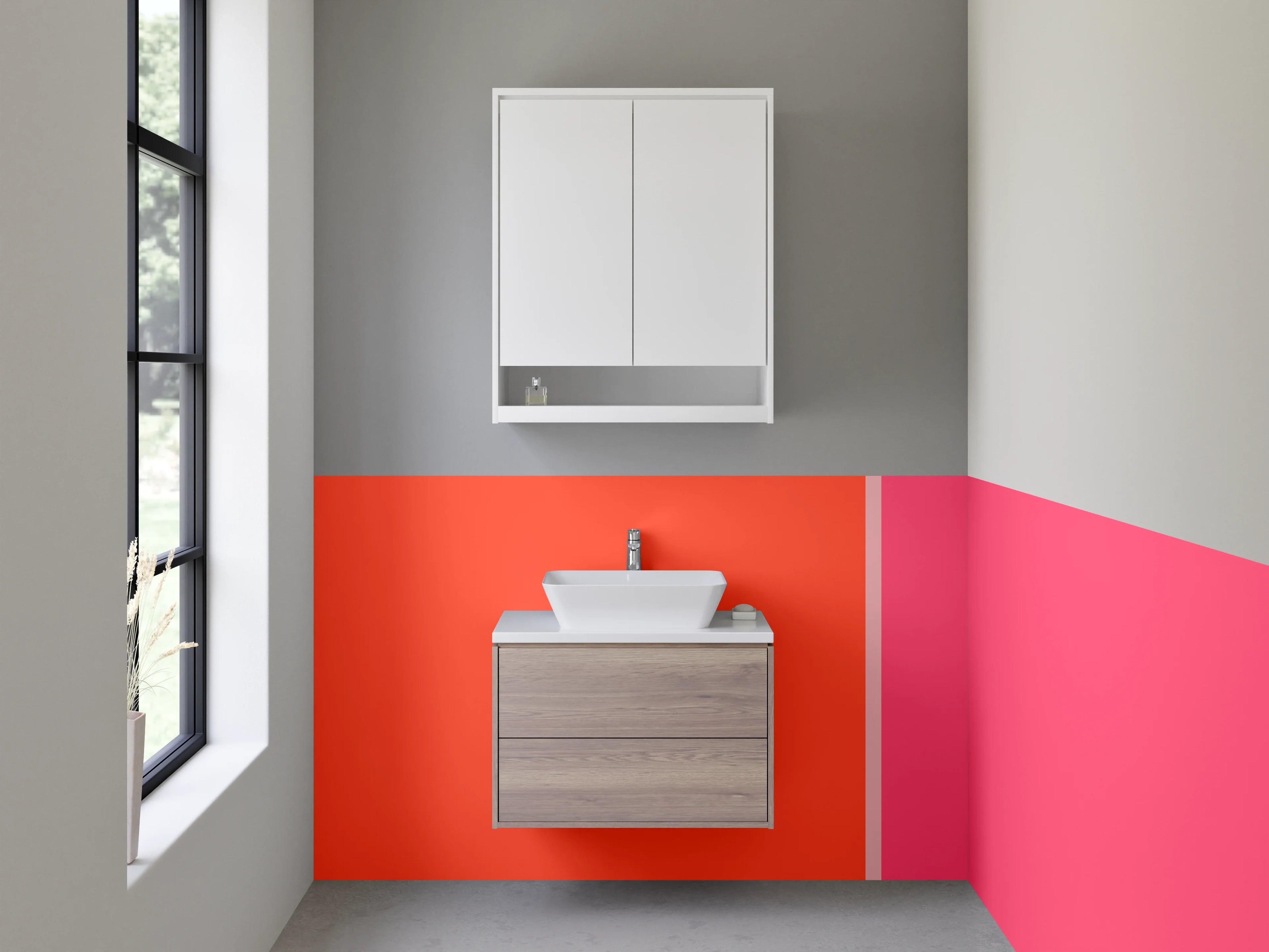 Waschbecken-Rückwand - Pinkes und_orangenes Farbblock-Design