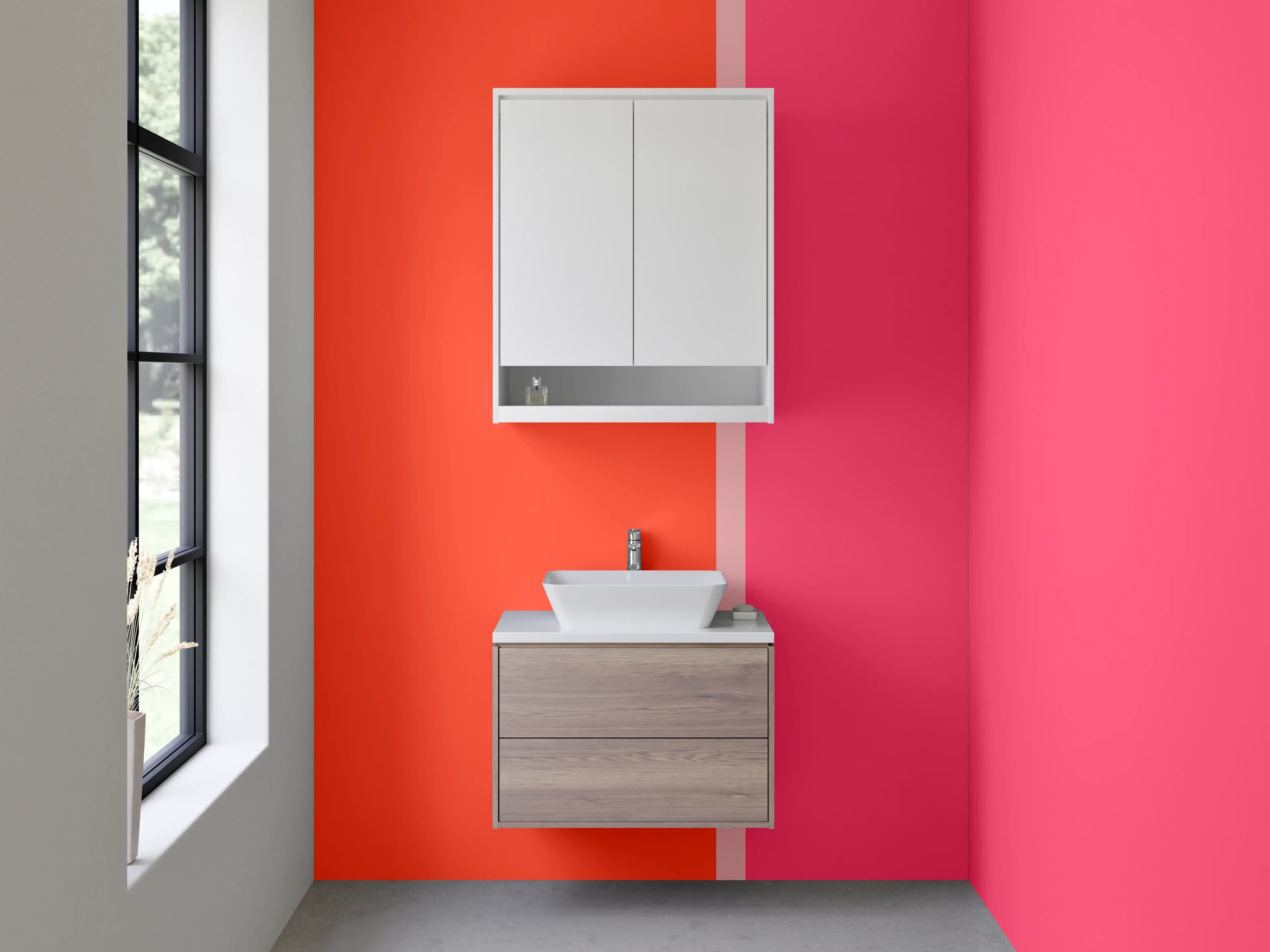 Waschbecken-Rückwand - Pinkes und_orangenes Farbblock-Design