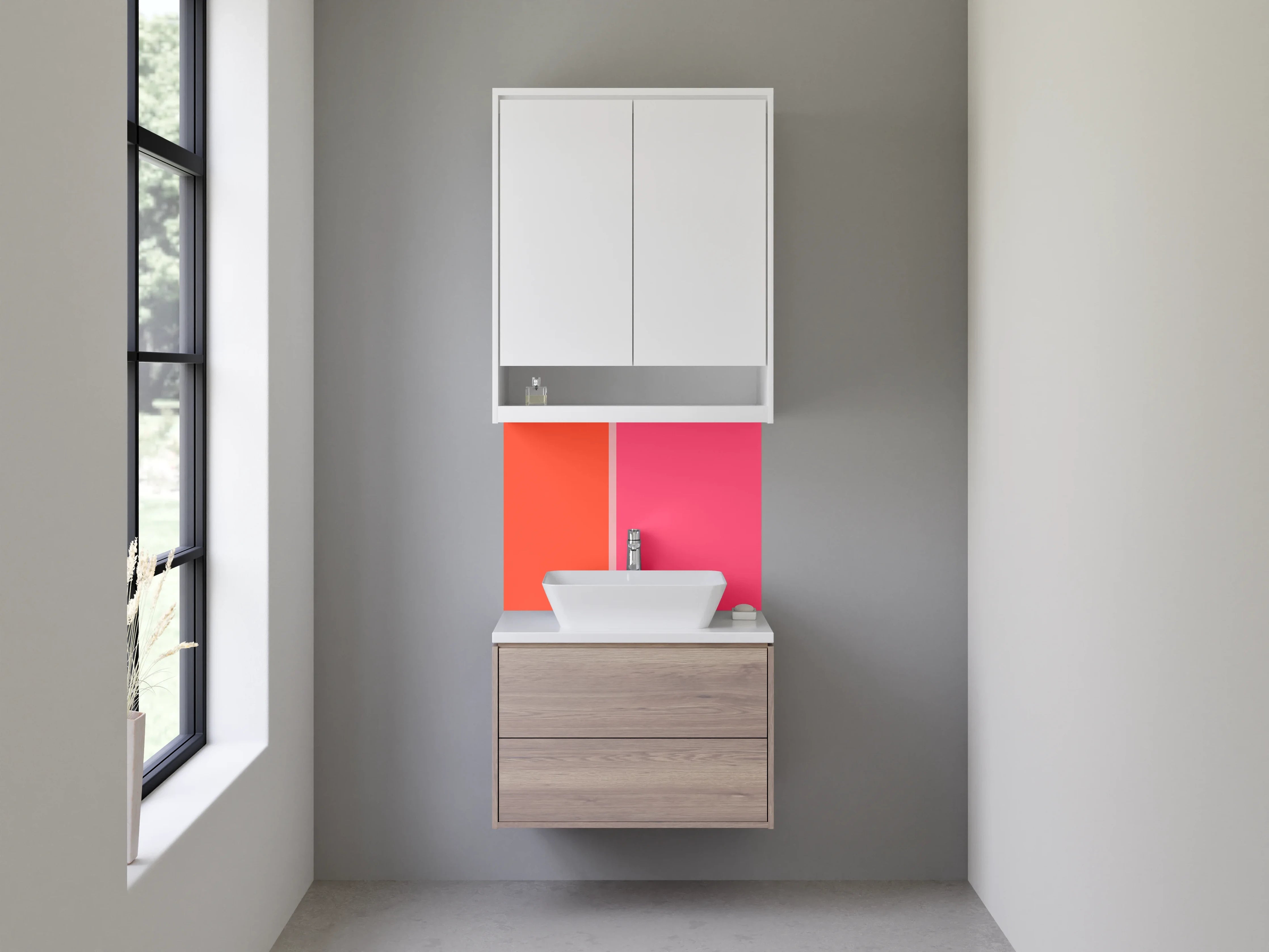 Waschbecken-Rückwand - Pinkes und_orangenes Farbblock-Design
