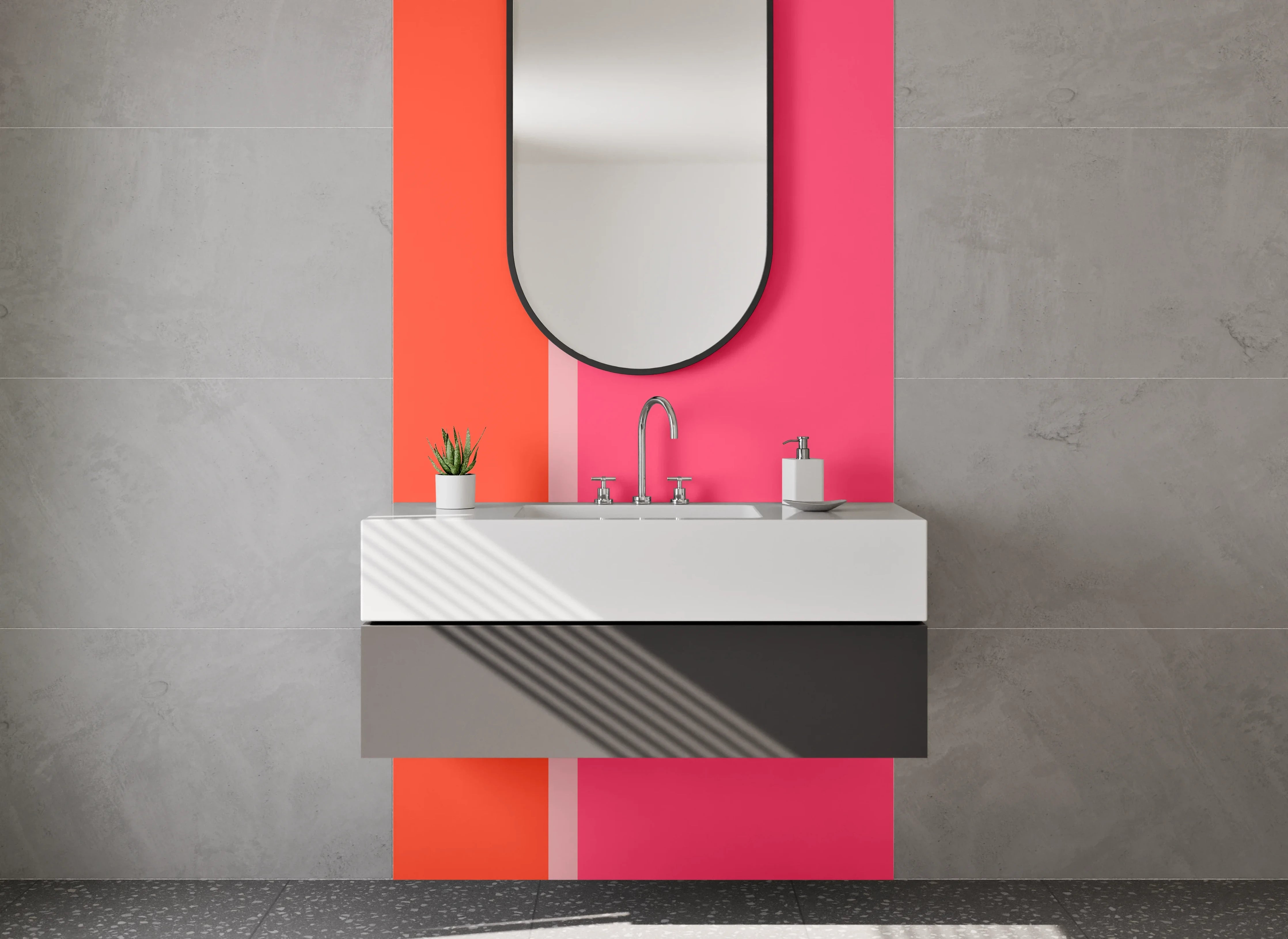 Waschbecken-Rückwand - Pinkes und_orangenes Farbblock-Design