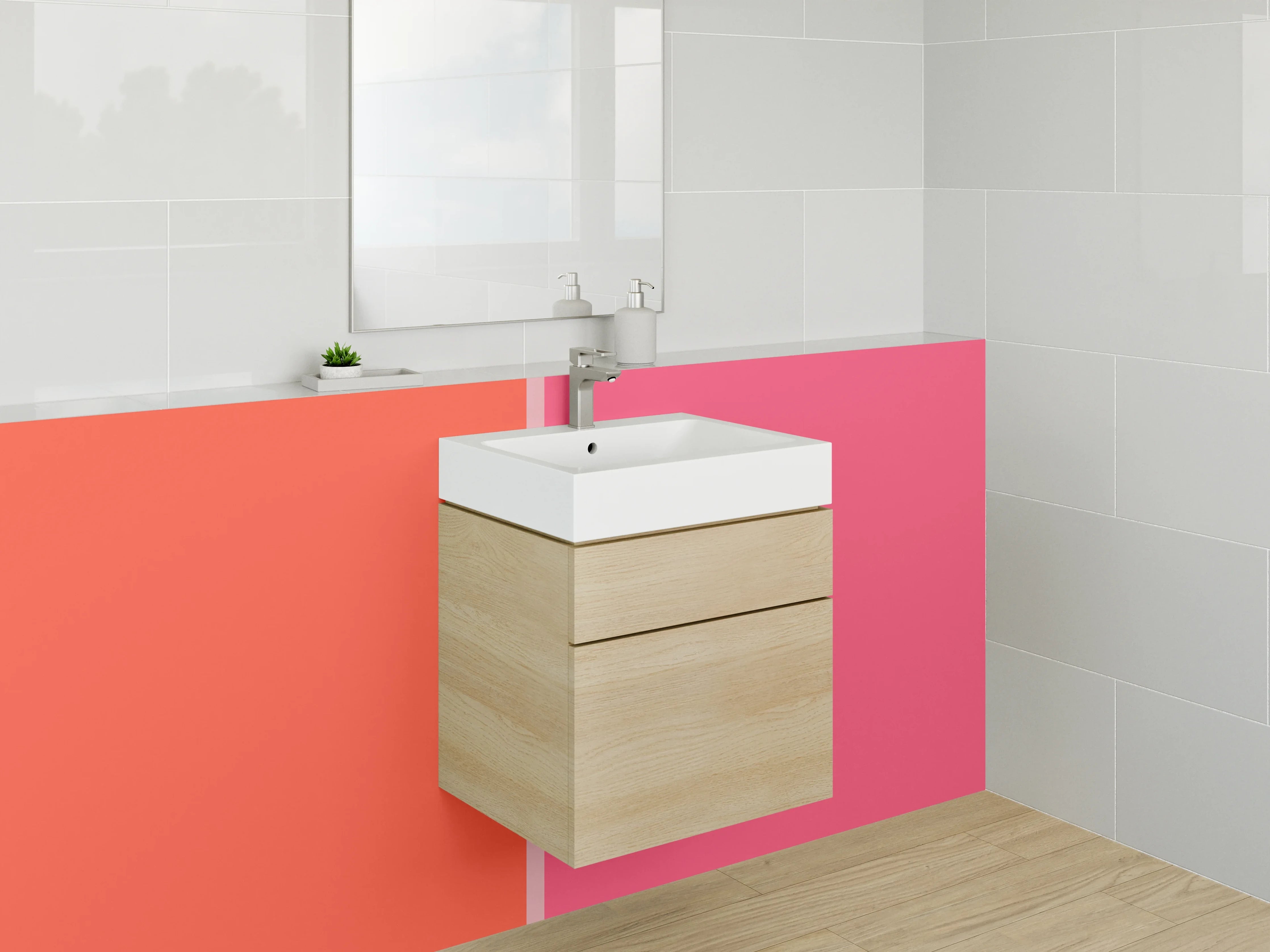 Waschbecken-Rückwand - Pinkes und_orangenes Farbblock-Design