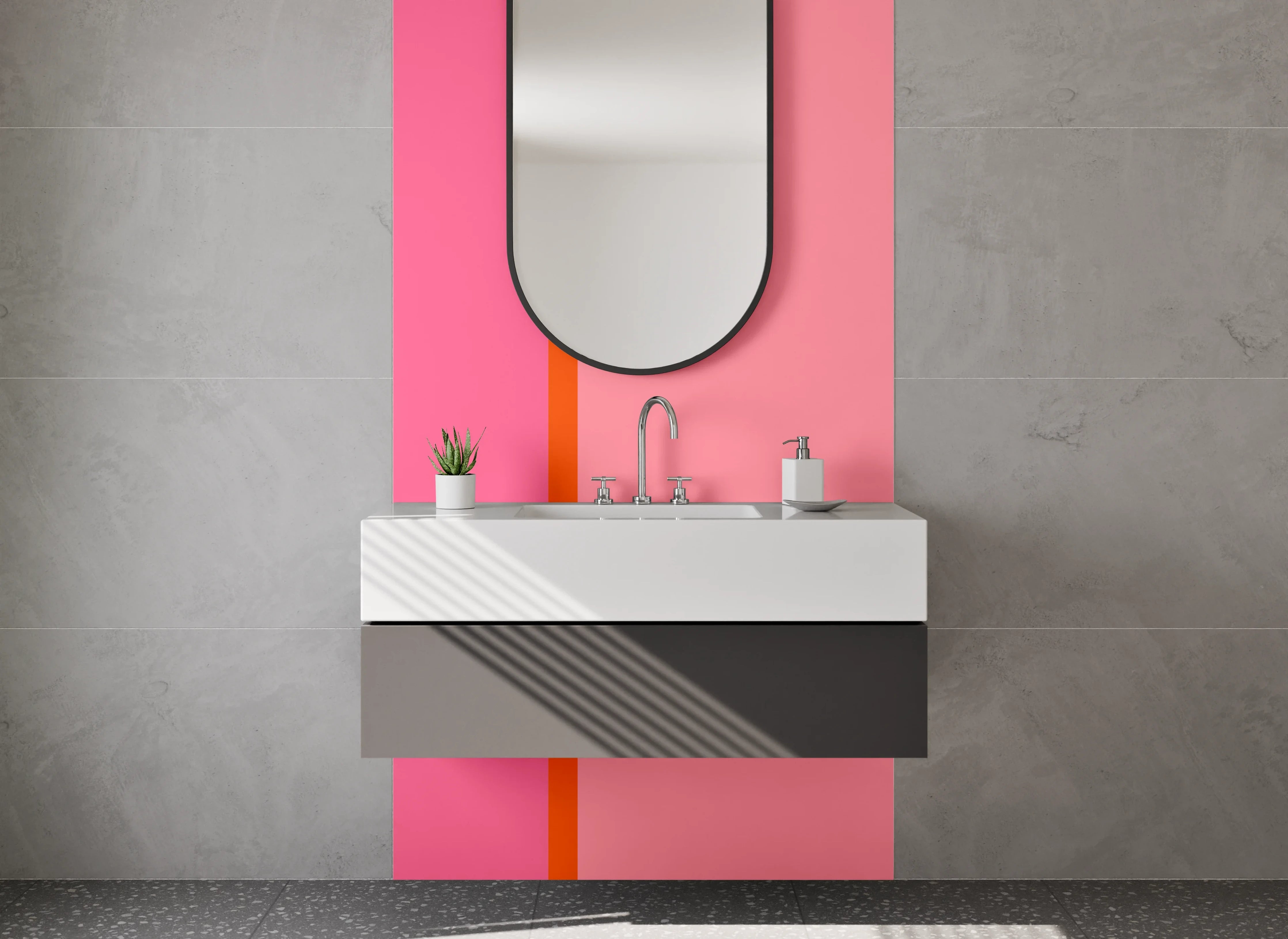 Waschbecken-Rückwand - Pinkfarbene geometrische Muster