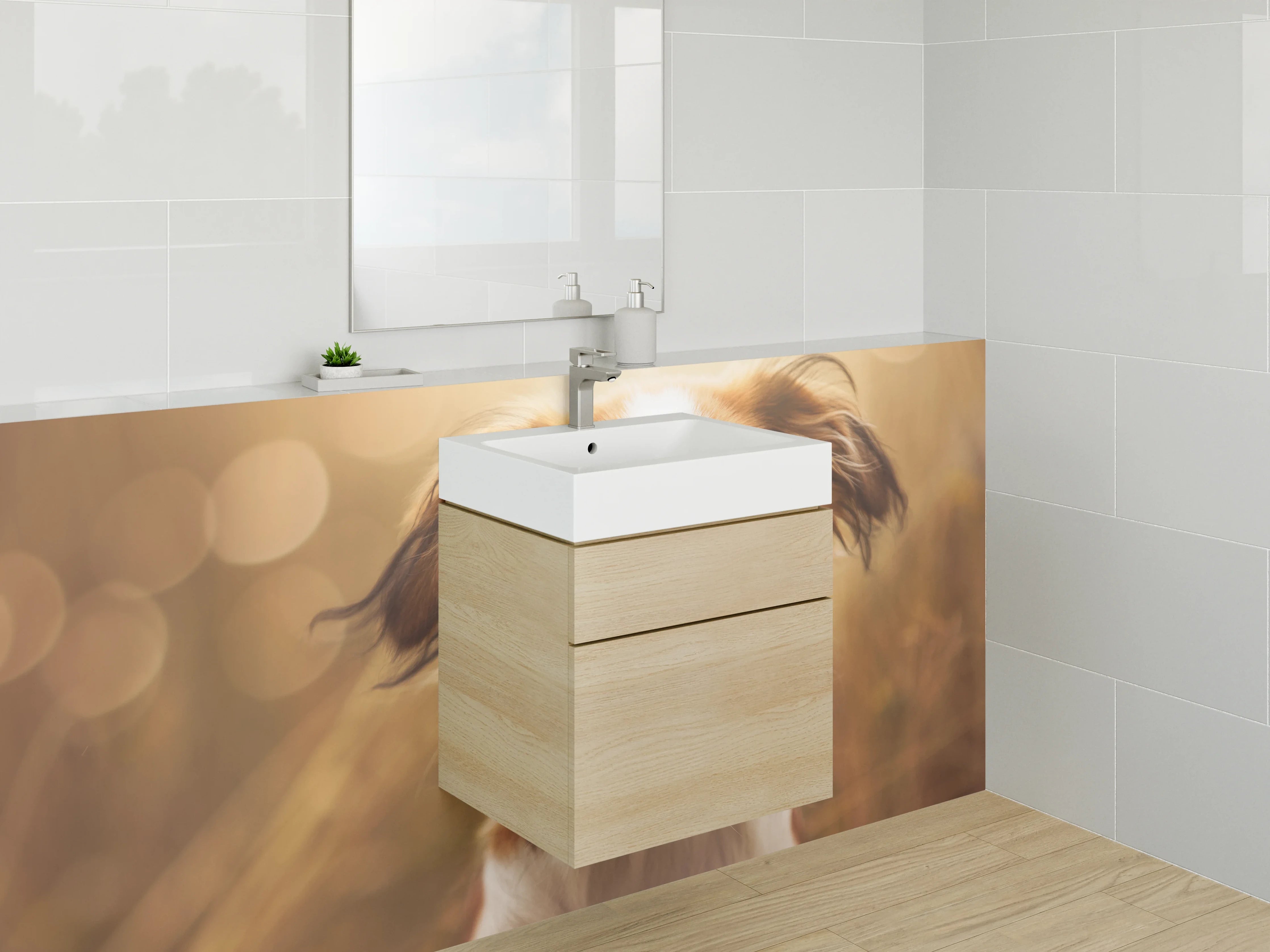 Waschbecken-Rückwand - Porträt eines süßen braun-weißen Hundes