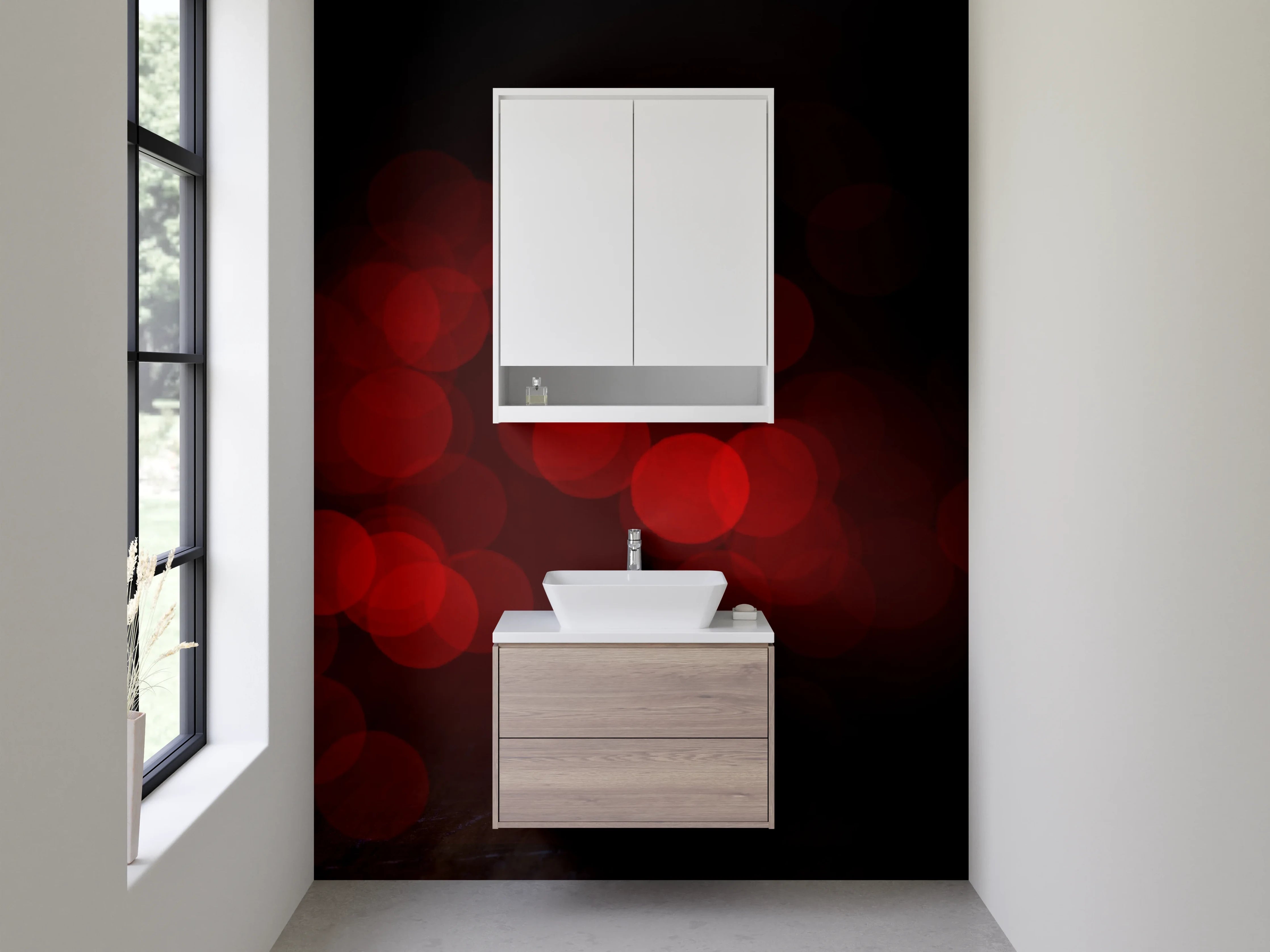 Waschbecken-Rückwand - Purpurblüte vor schattigem Grau