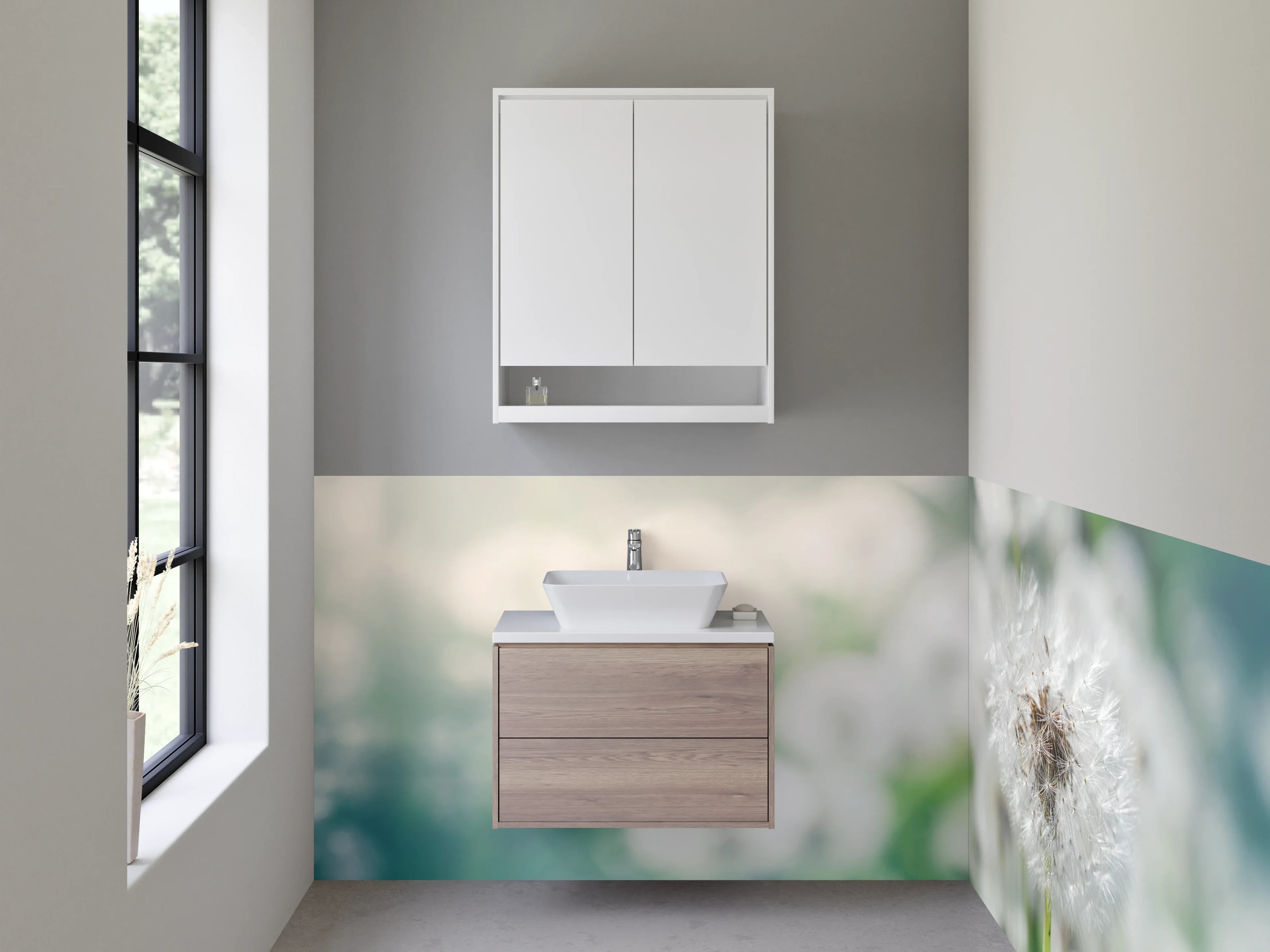 Waschbecken-Rückwand - Pusteblume Makro auf weiß-grün