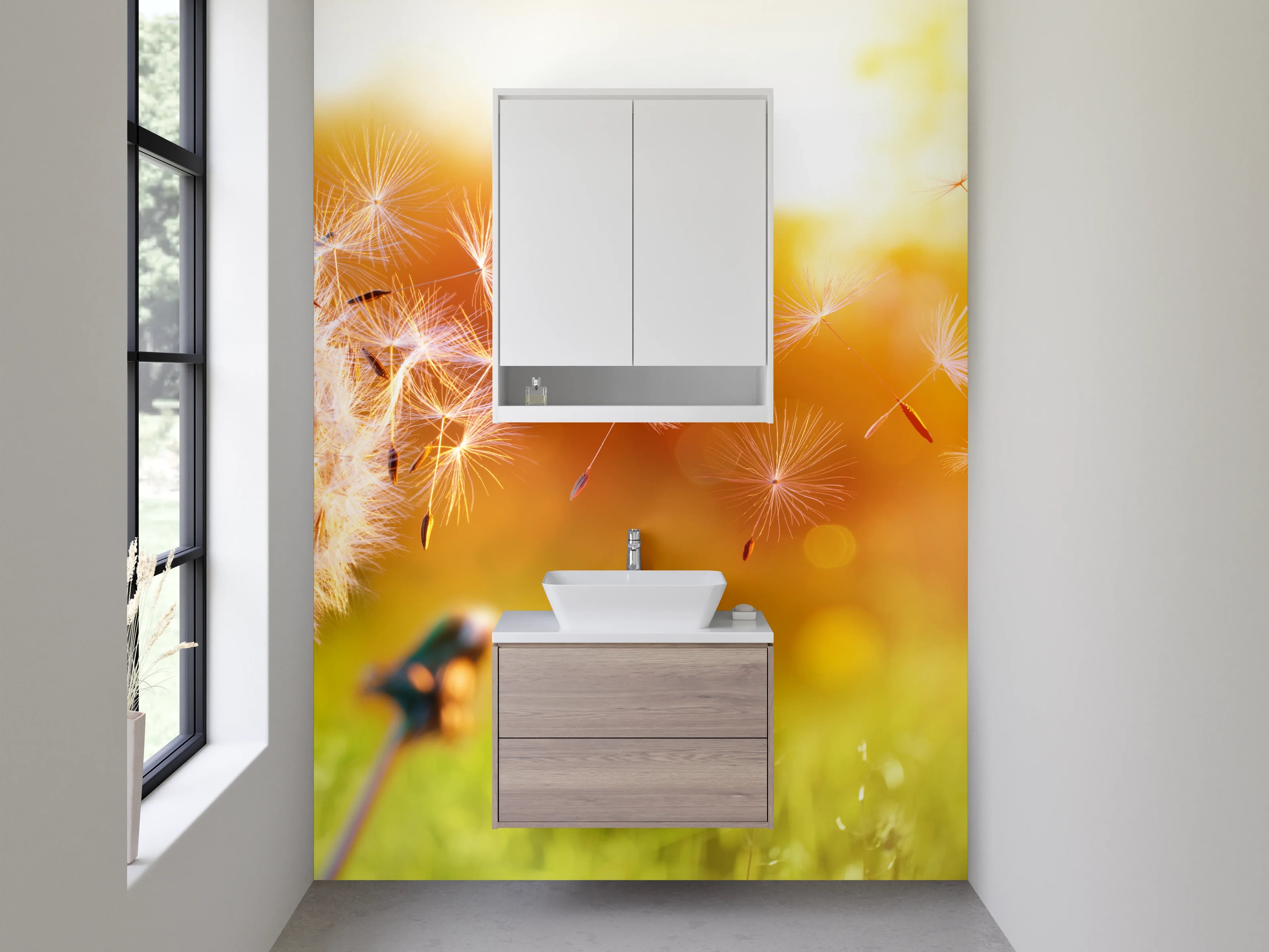 Waschbecken-Rückwand - Pusteblume im Sonnenlicht Naturmotiv