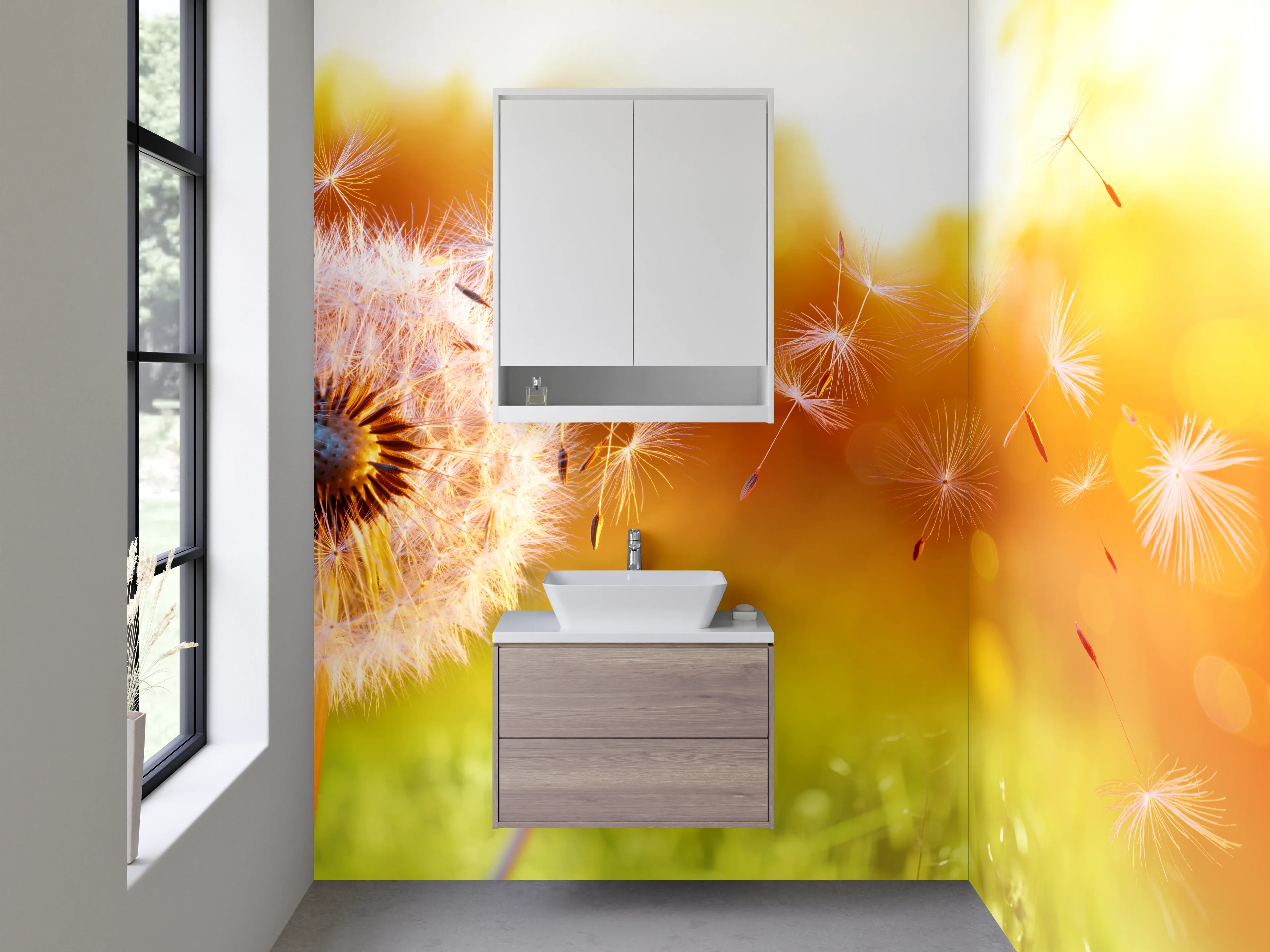 Waschbecken-Rückwand - Pusteblume im Sonnenlicht Naturmotiv