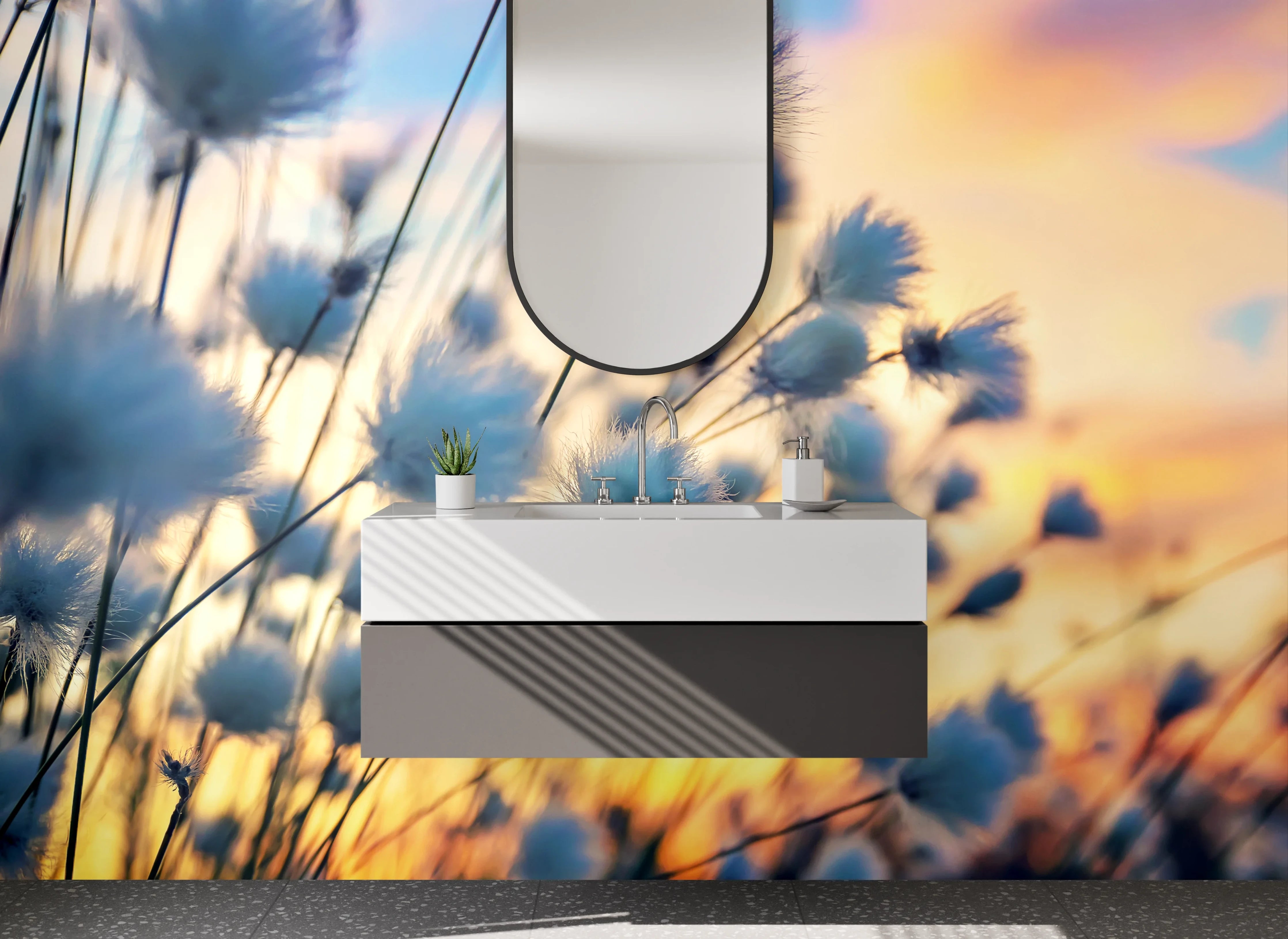 Waschbecken-Rückwand - Pusteblumen im Sonnenuntergang – Naturbild