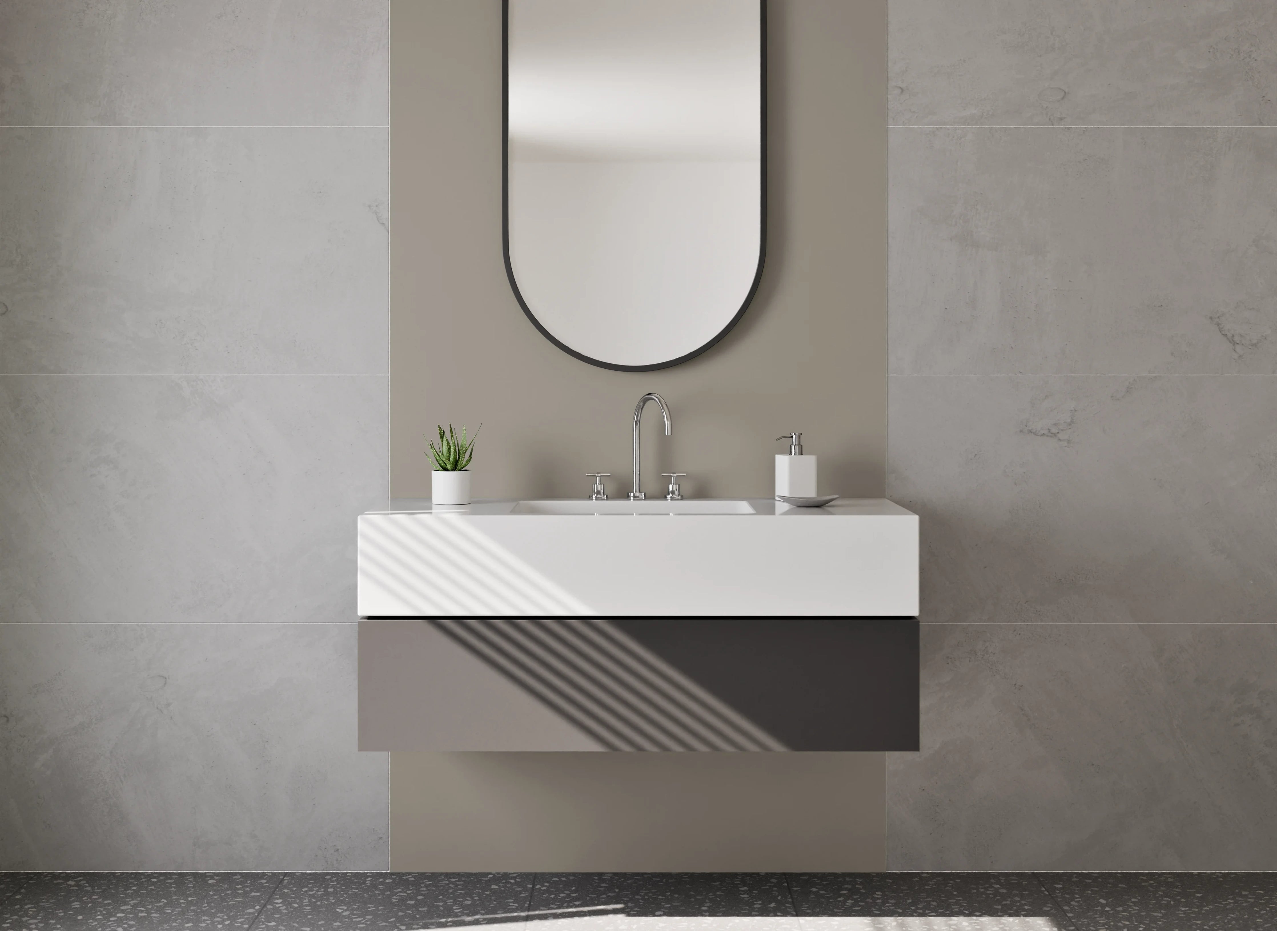 Waschbecken-Rückwand - RAL 7048 Perlgrau