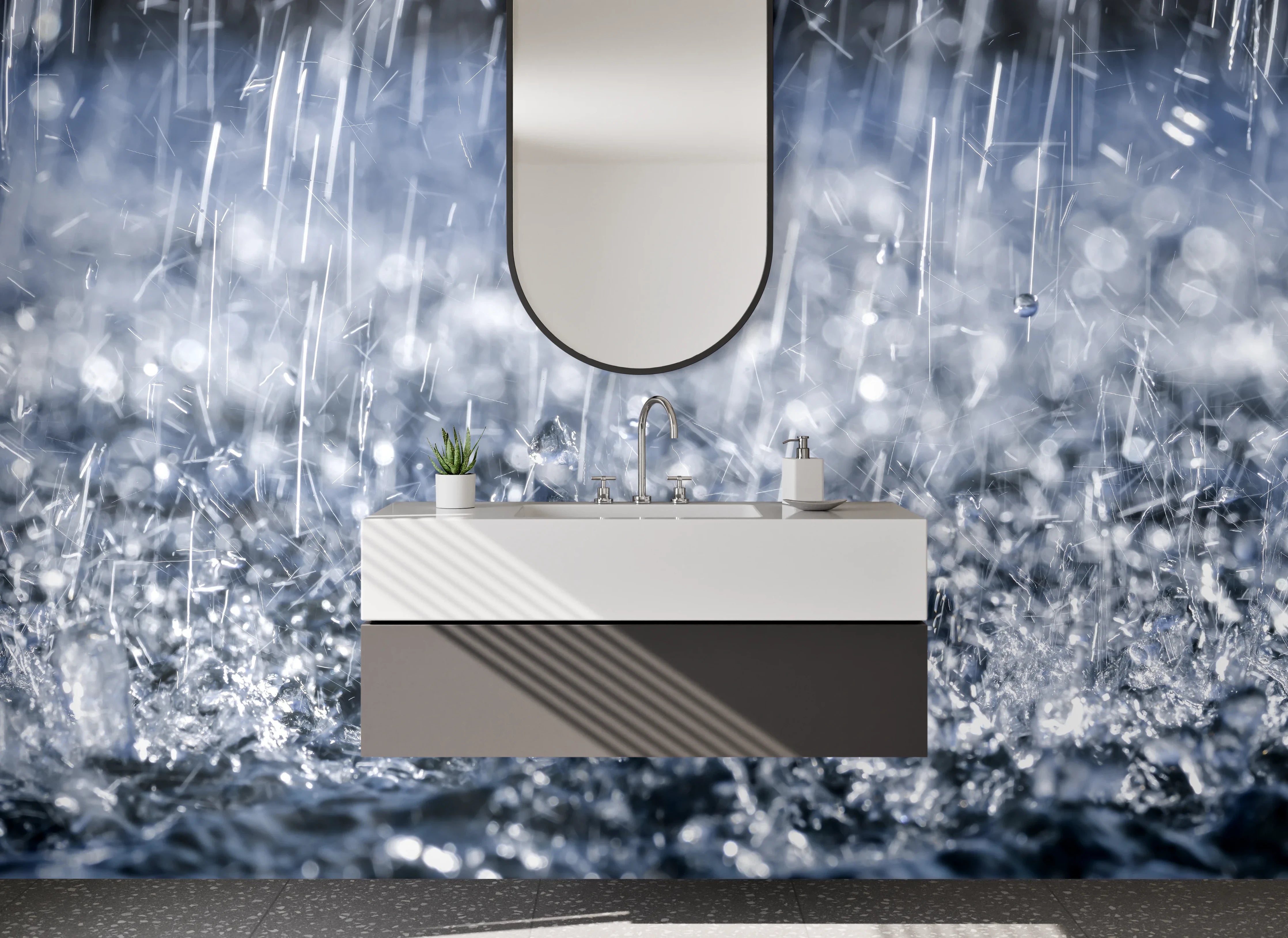 Waschbecken-Rückwand - Regenwetter auf Wasseroberfläche Fotomotiv
