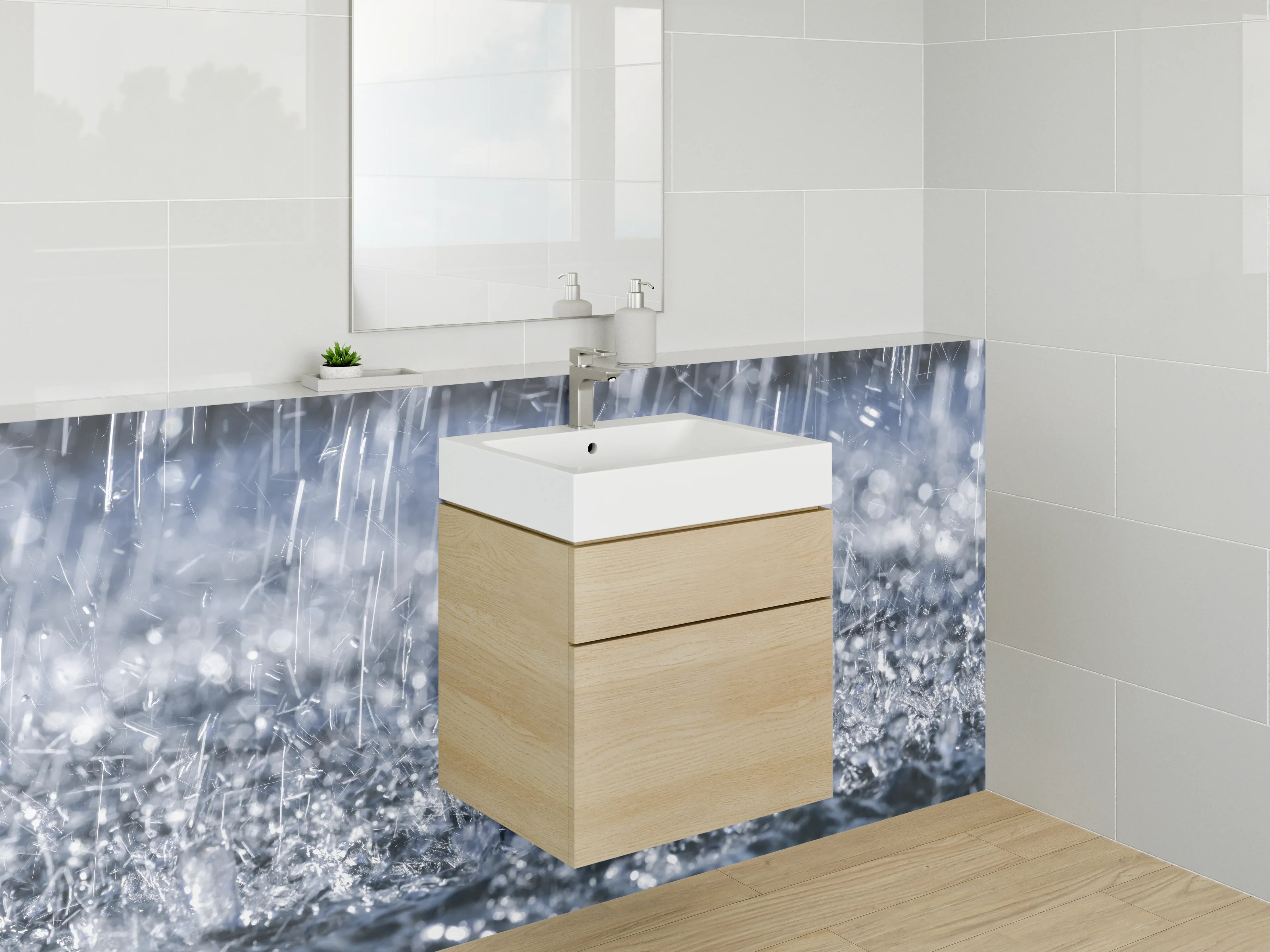 Waschbecken-Rückwand - Regenwetter auf Wasseroberfläche Fotomotiv