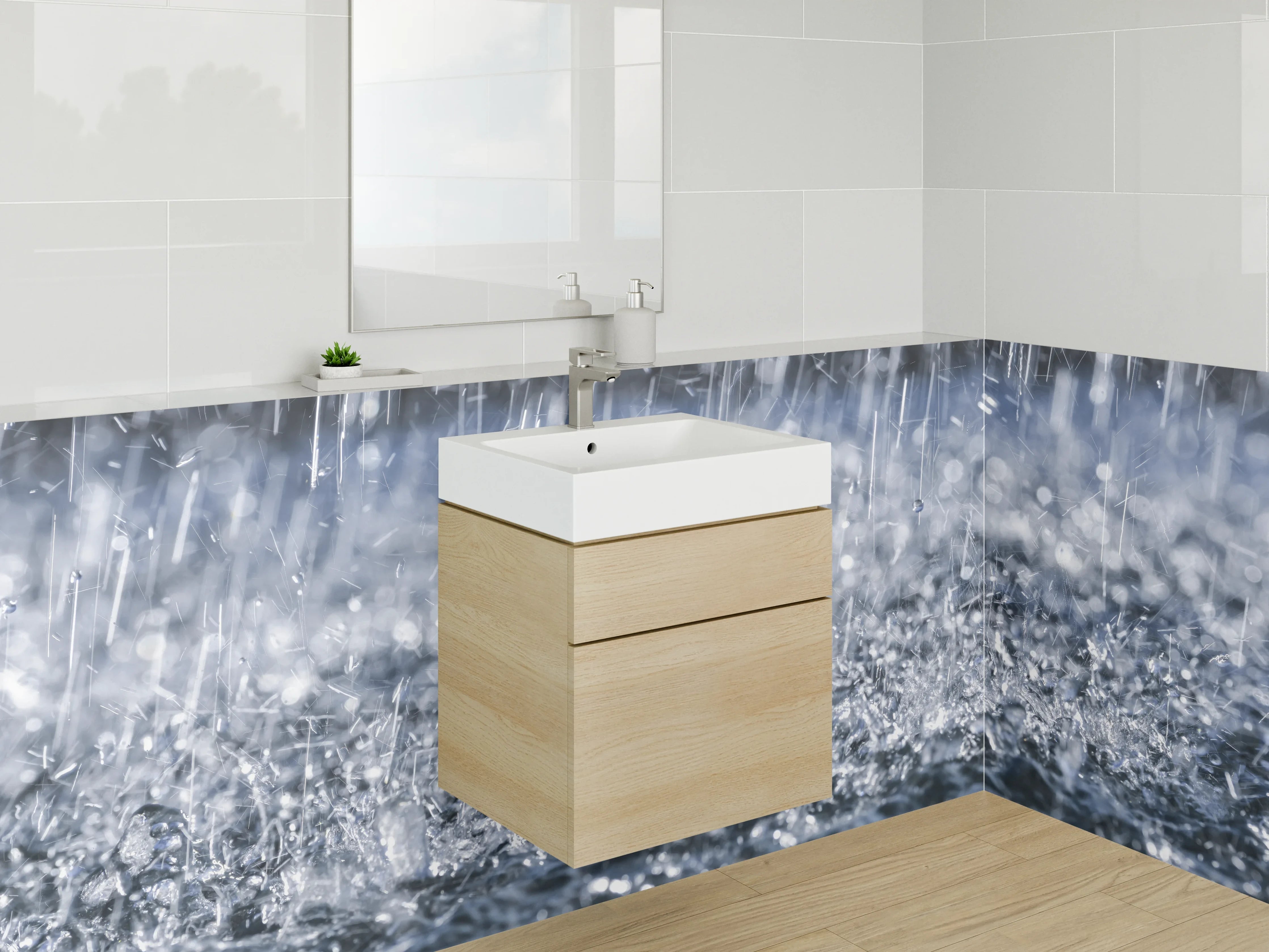 Waschbecken-Rückwand - Regenwetter auf Wasseroberfläche Fotomotiv
