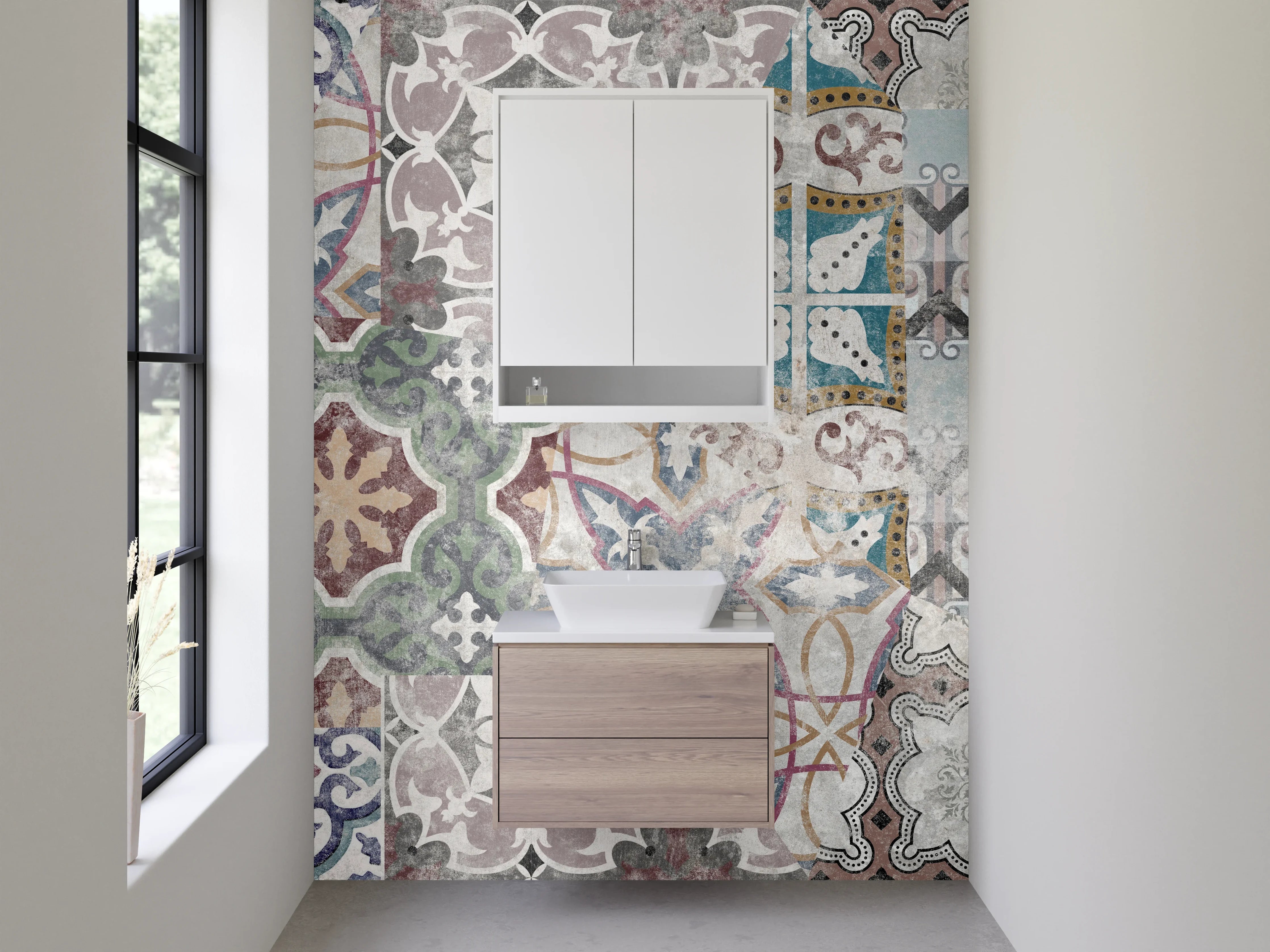 Waschbecken-Rückwand - Retro Fliesen Grau-Weiß Mix Designs