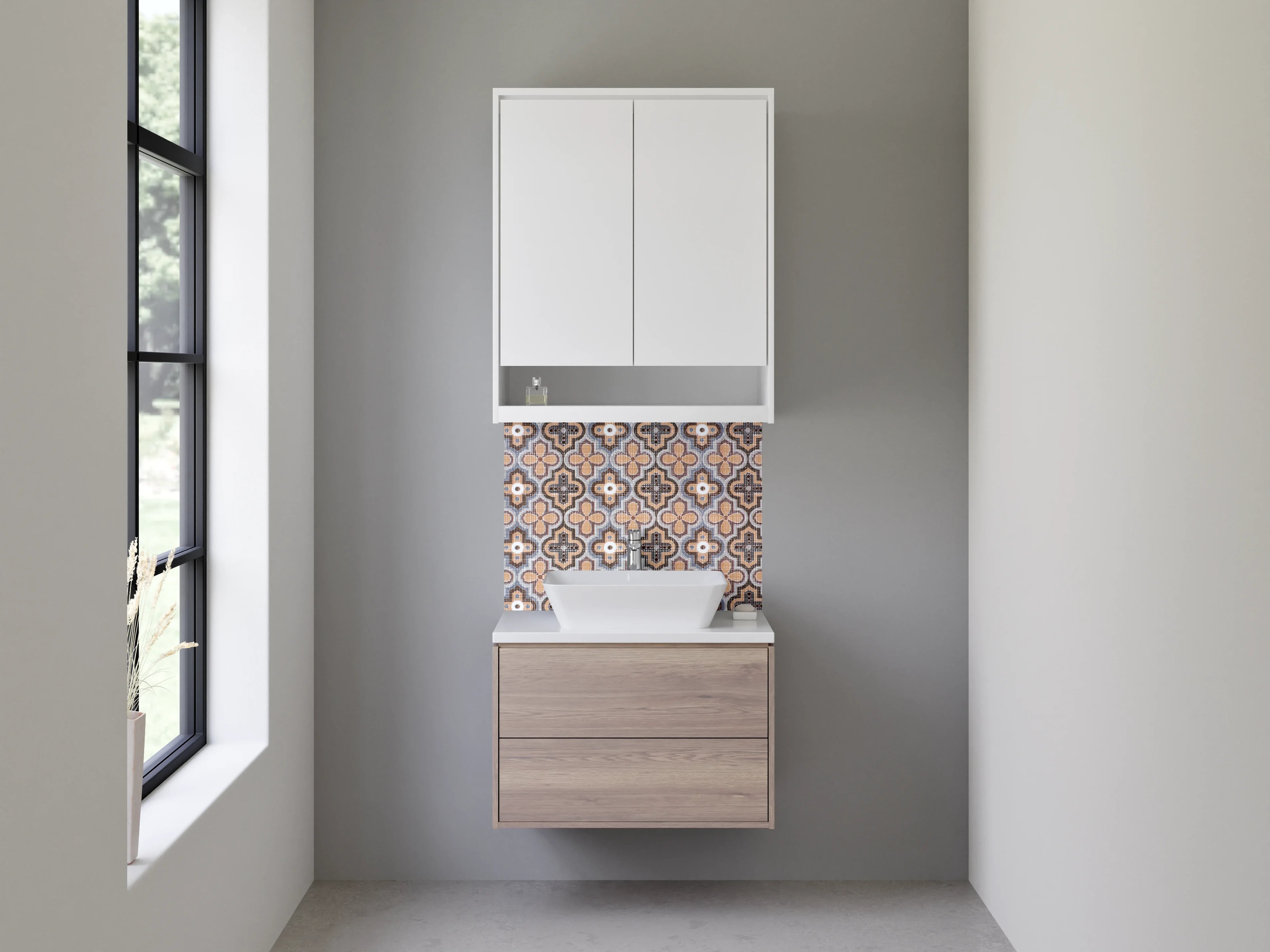 Waschbecken-Rückwand - Retro-Fliesenmuster Braun Beige Grau