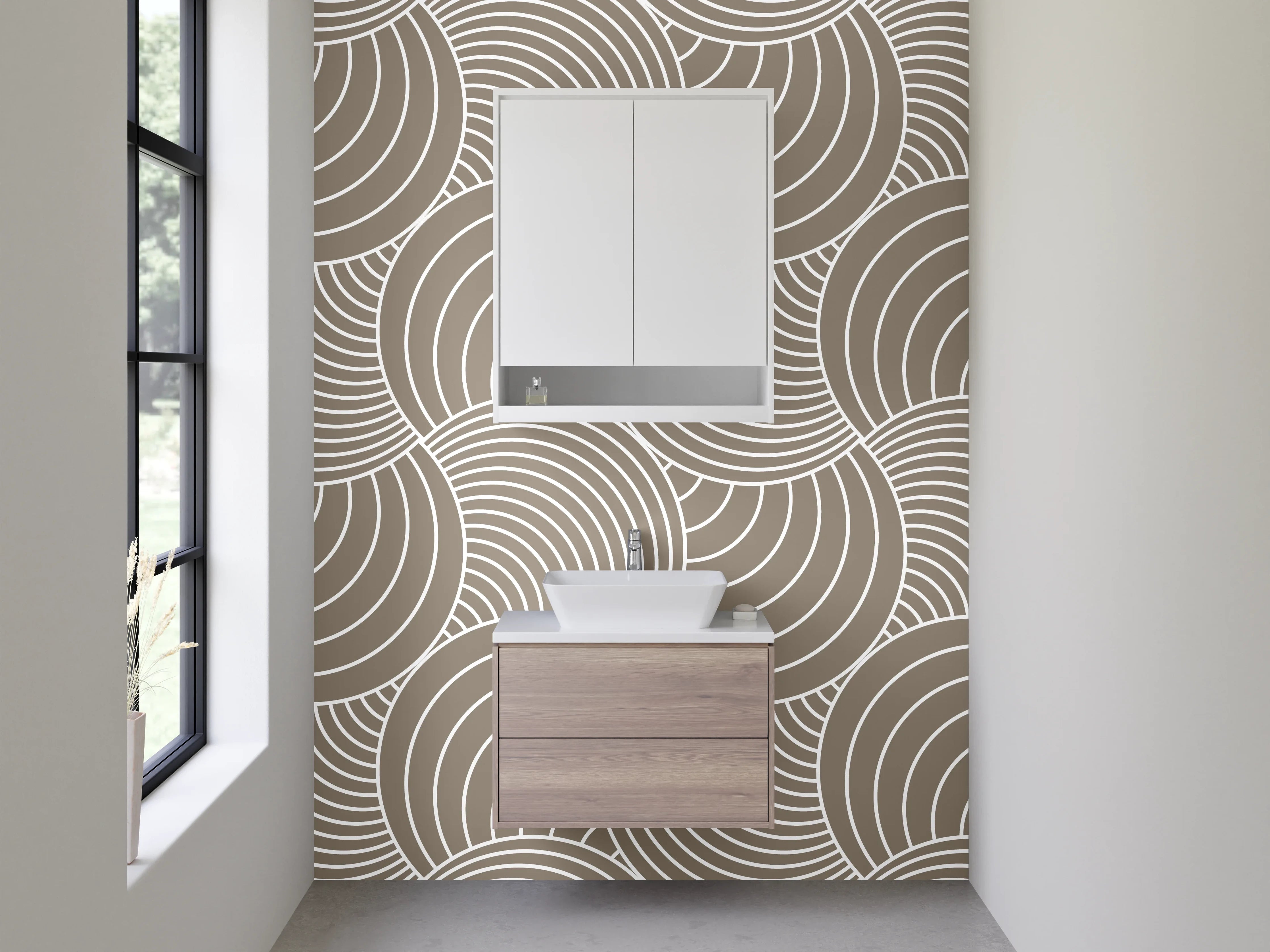 Waschbecken-Rückwand - Retro Geometrie: Beige-Grau-Weiß Muster