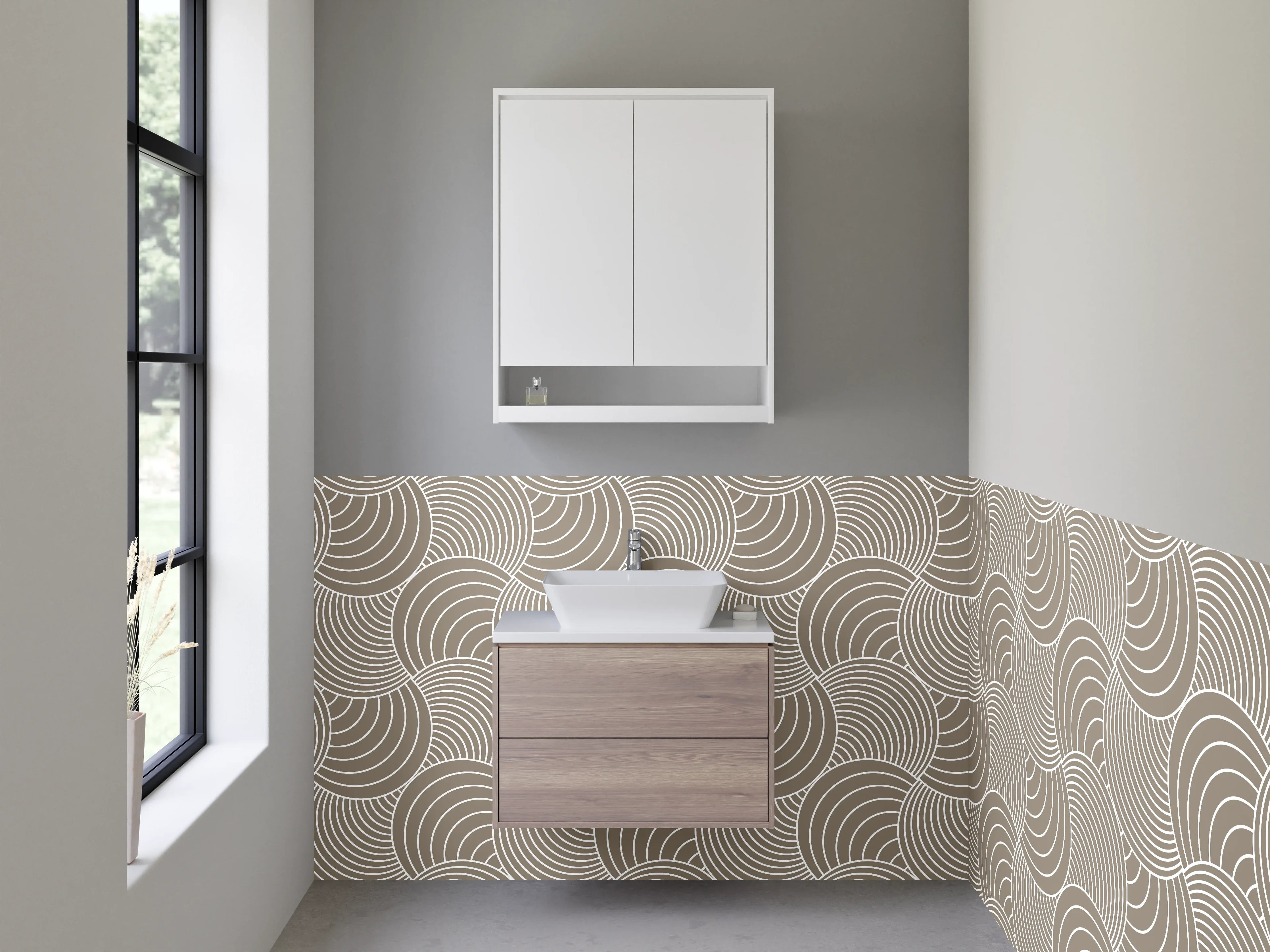 Waschbecken-Rückwand - Retro Geometrie: Beige-Grau-Weiß Muster