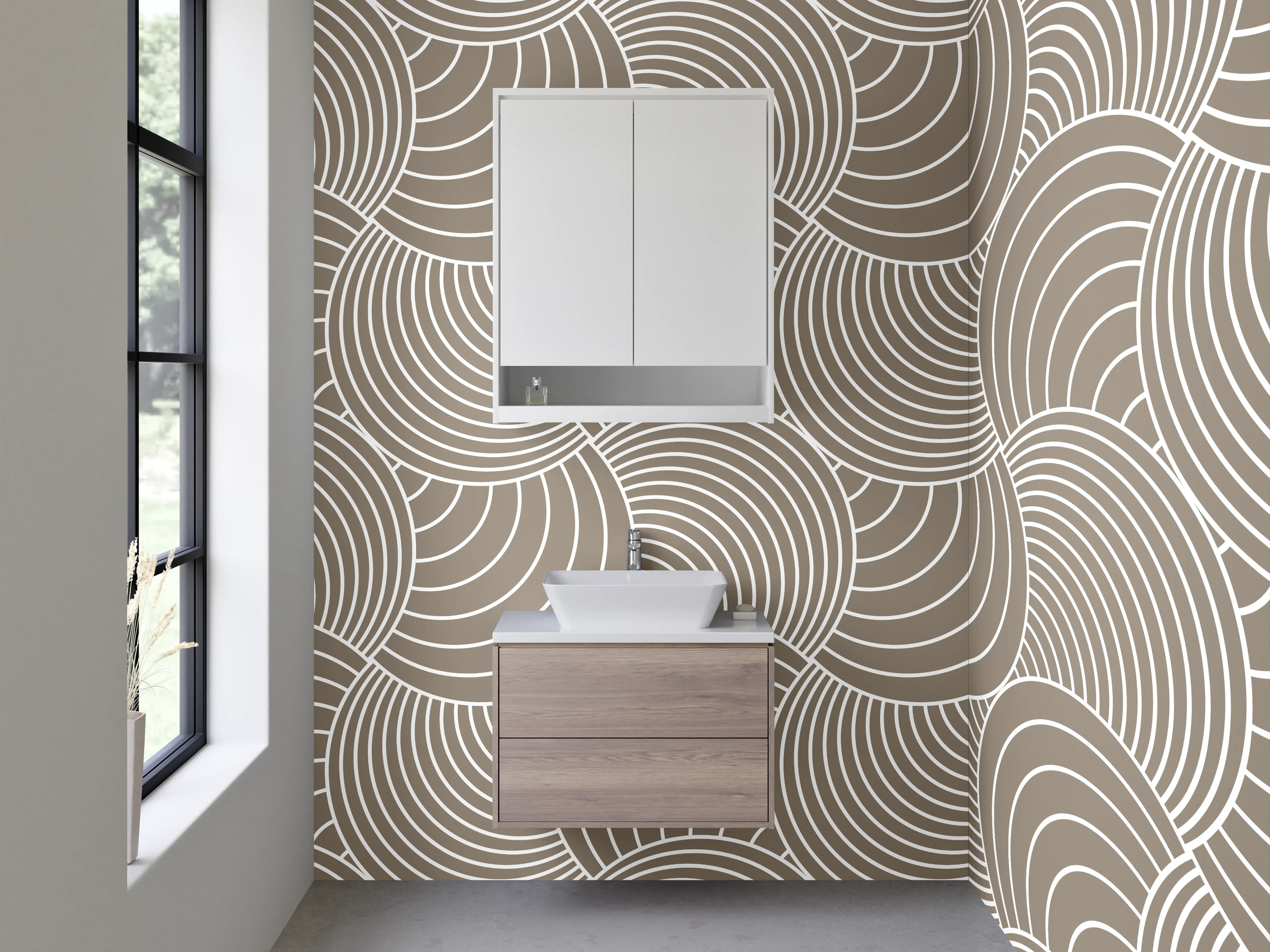 Waschbecken-Rückwand - Retro Geometrie: Beige-Grau-Weiß Muster