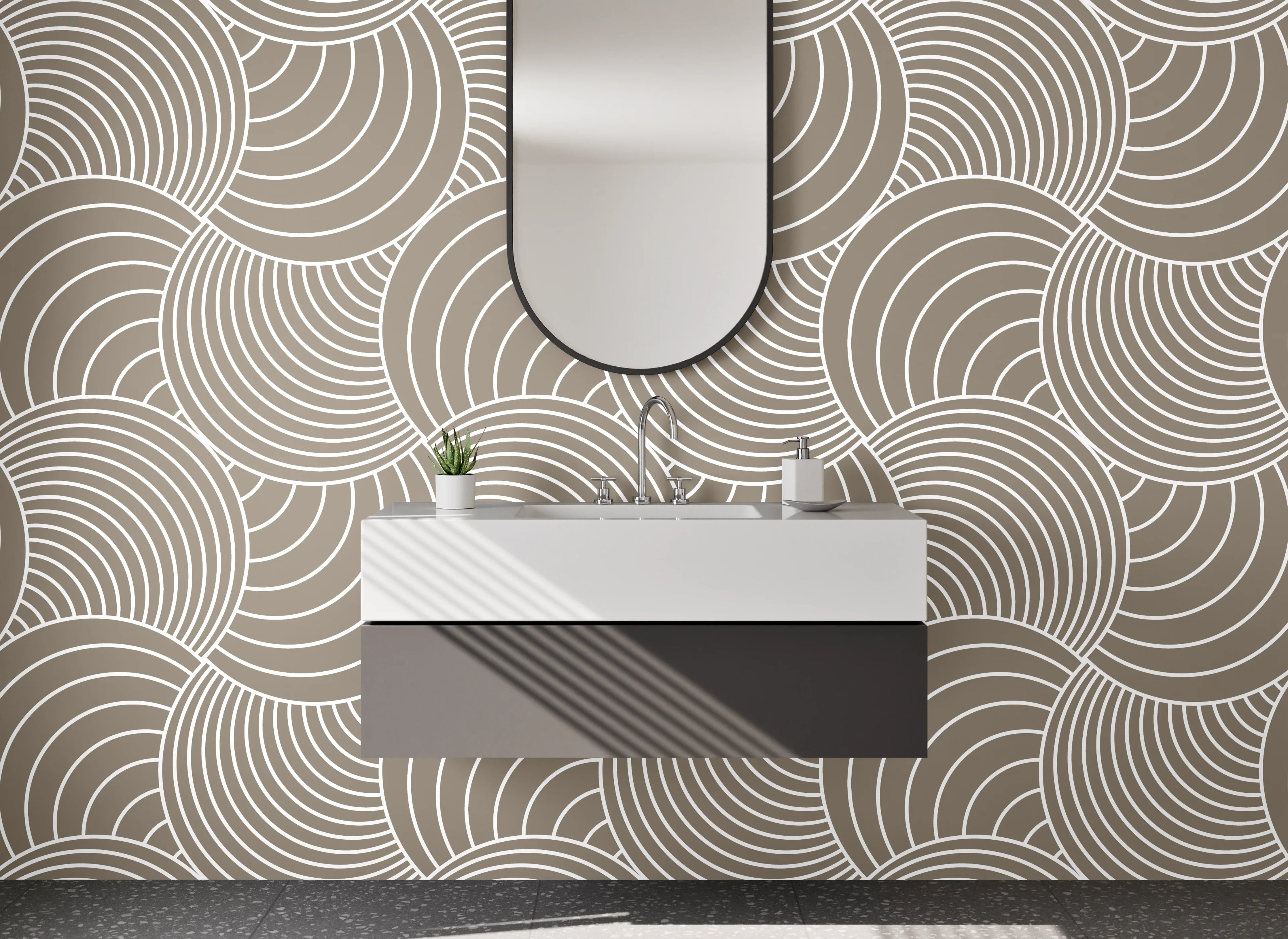 Waschbecken-Rückwand - Retro Geometrie: Beige-Grau-Weiß Muster