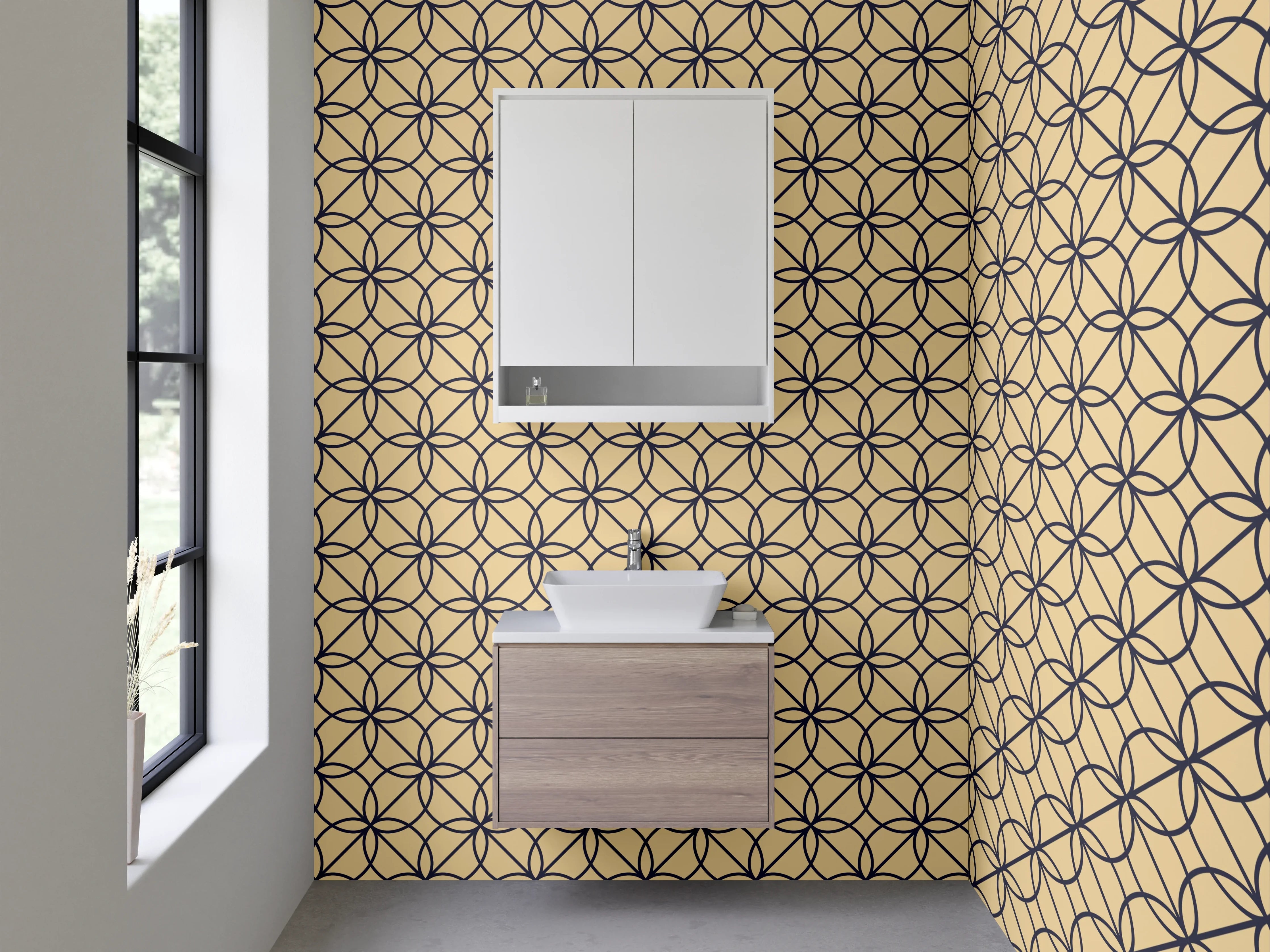 Waschbecken-Rückwand - Retro-Grafik in Taupe und Grau