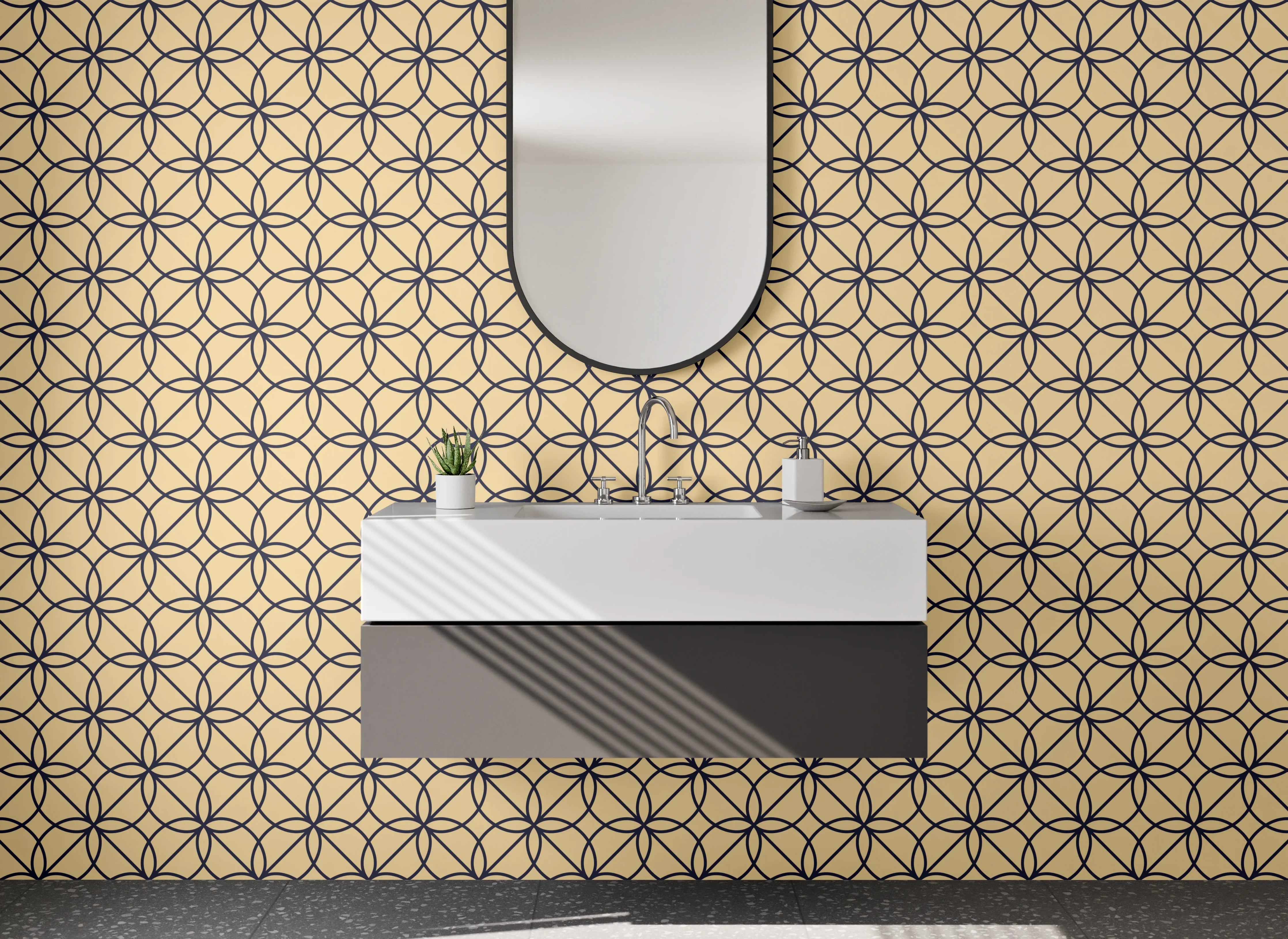 Waschbecken-Rückwand - Retro-Grafik in Taupe und Grau