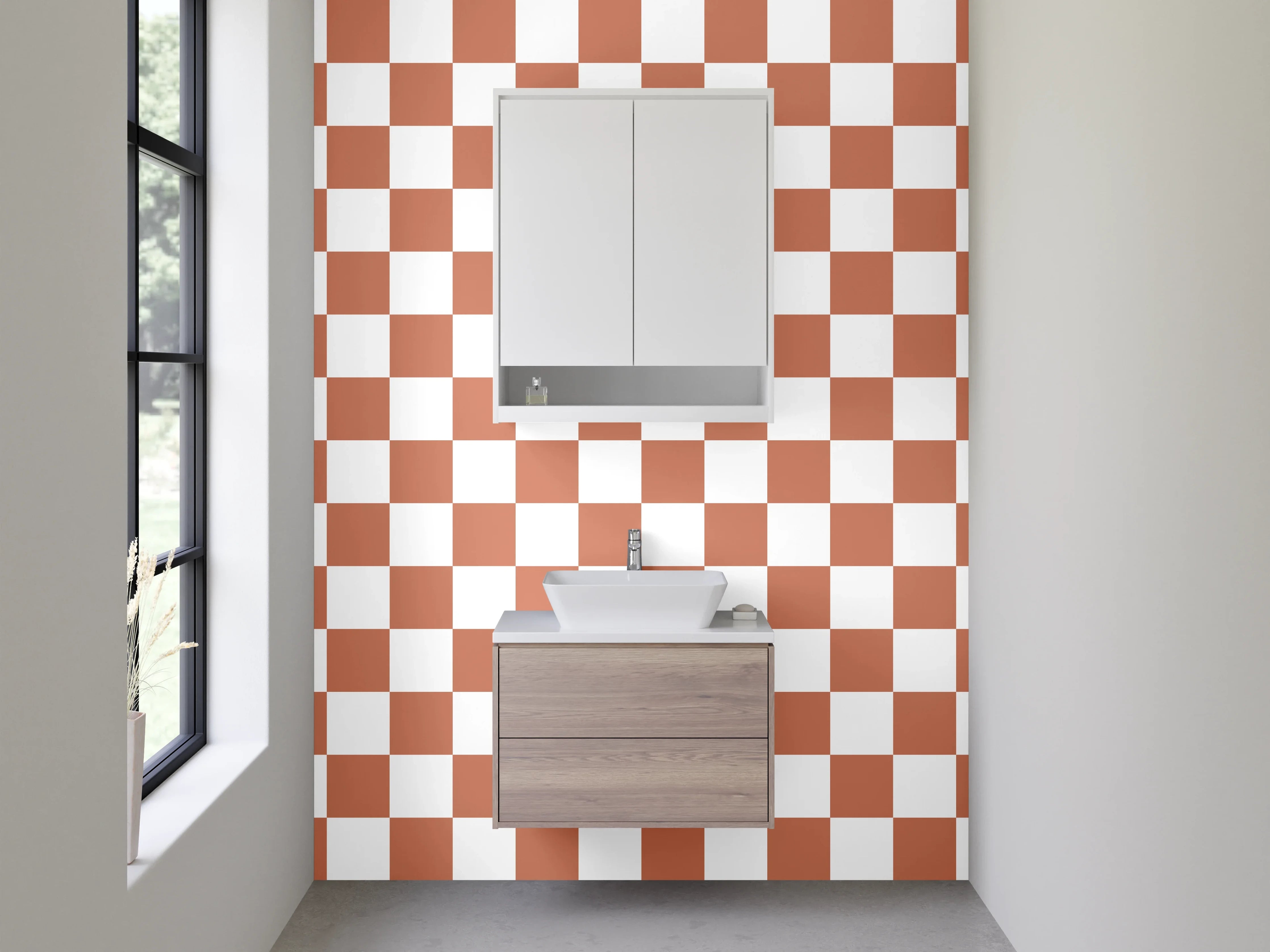 Waschbecken-Rückwand - Retro Karo Muster Braun Weiß