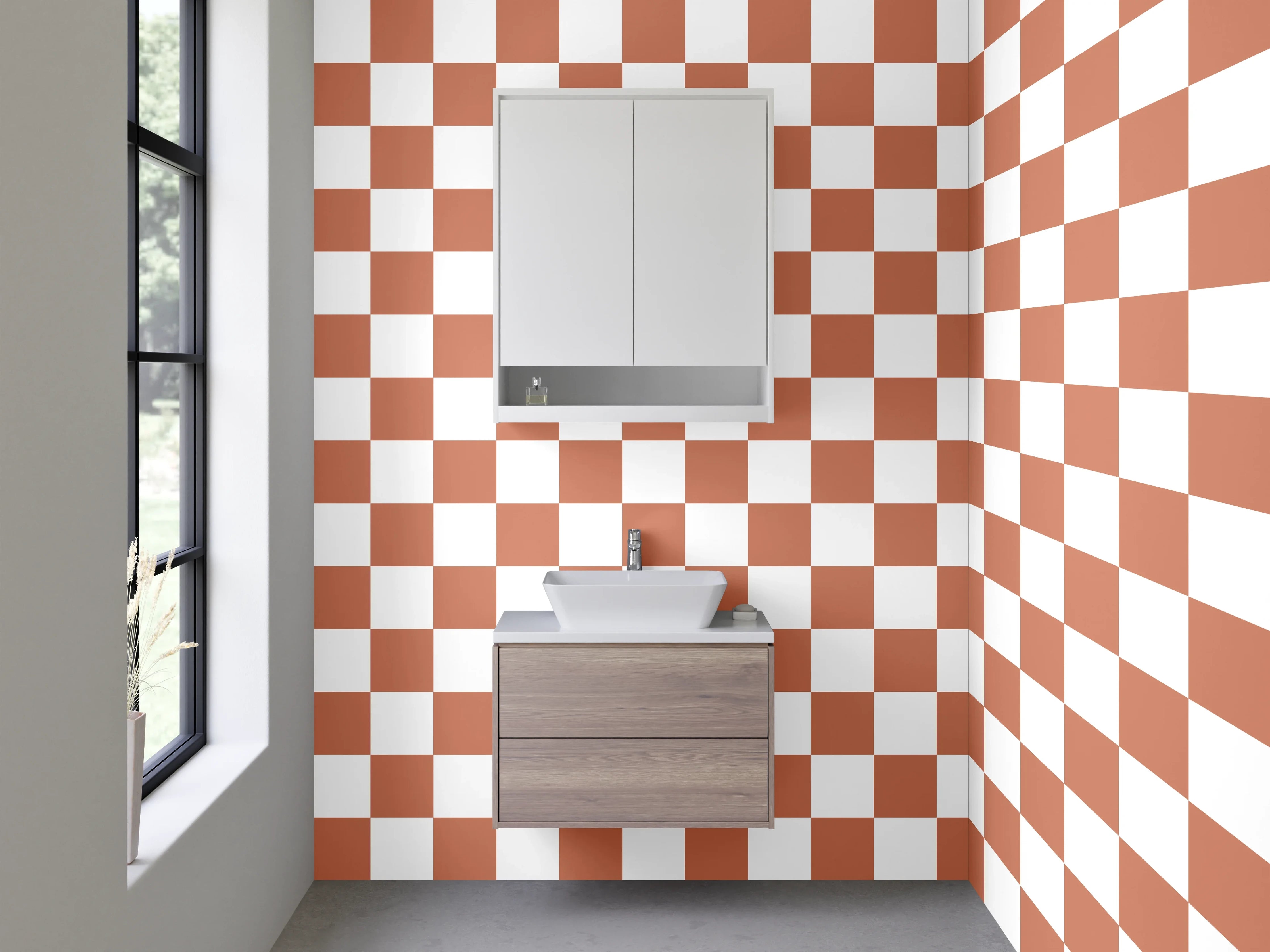 Waschbecken-Rückwand - Retro Karo Muster Braun Weiß